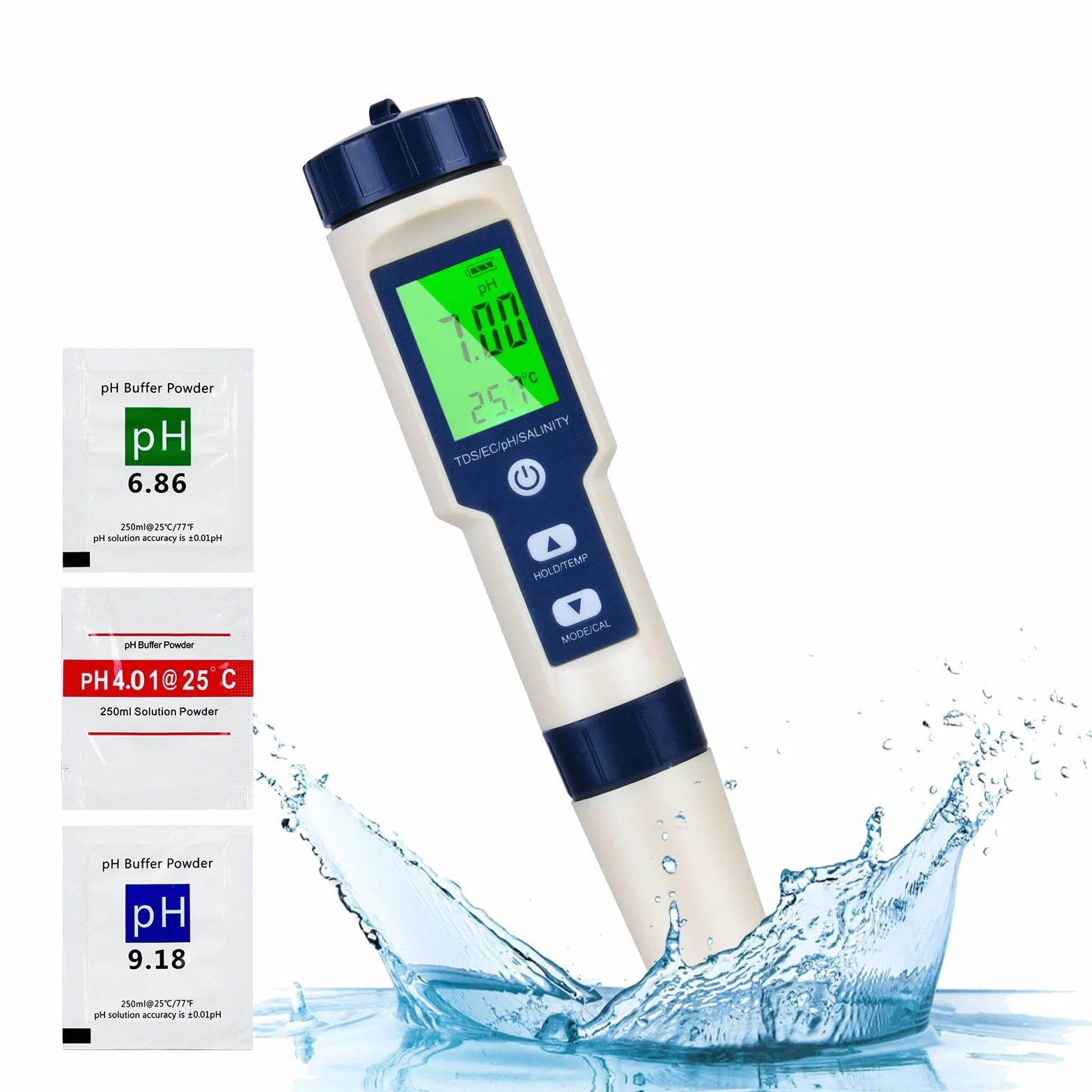 Flintronic Miernik pH, 5 w 1 TDS/EC/zasolenia/temp/pH tester basenu, cyfrowy miernik PH, automatyczna kompensacja temperatury, dokładny wyświetlacz LCD, do basenu, spa