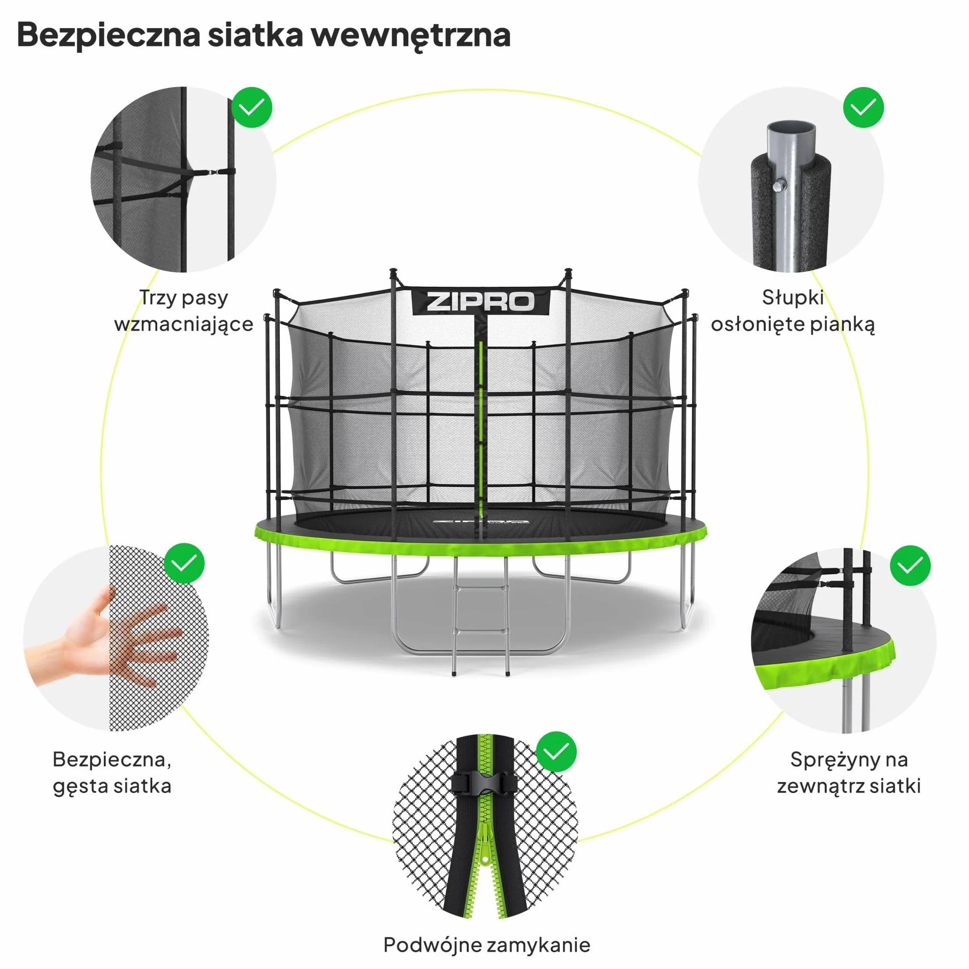 ZIPRO JumpPro IN Trampolina Ogrodowa dla Dzieci z Siatką Wewnętrzną Odporna na Warunki Ochrona UV Udźwig 100-150 kg Ø 435 cm