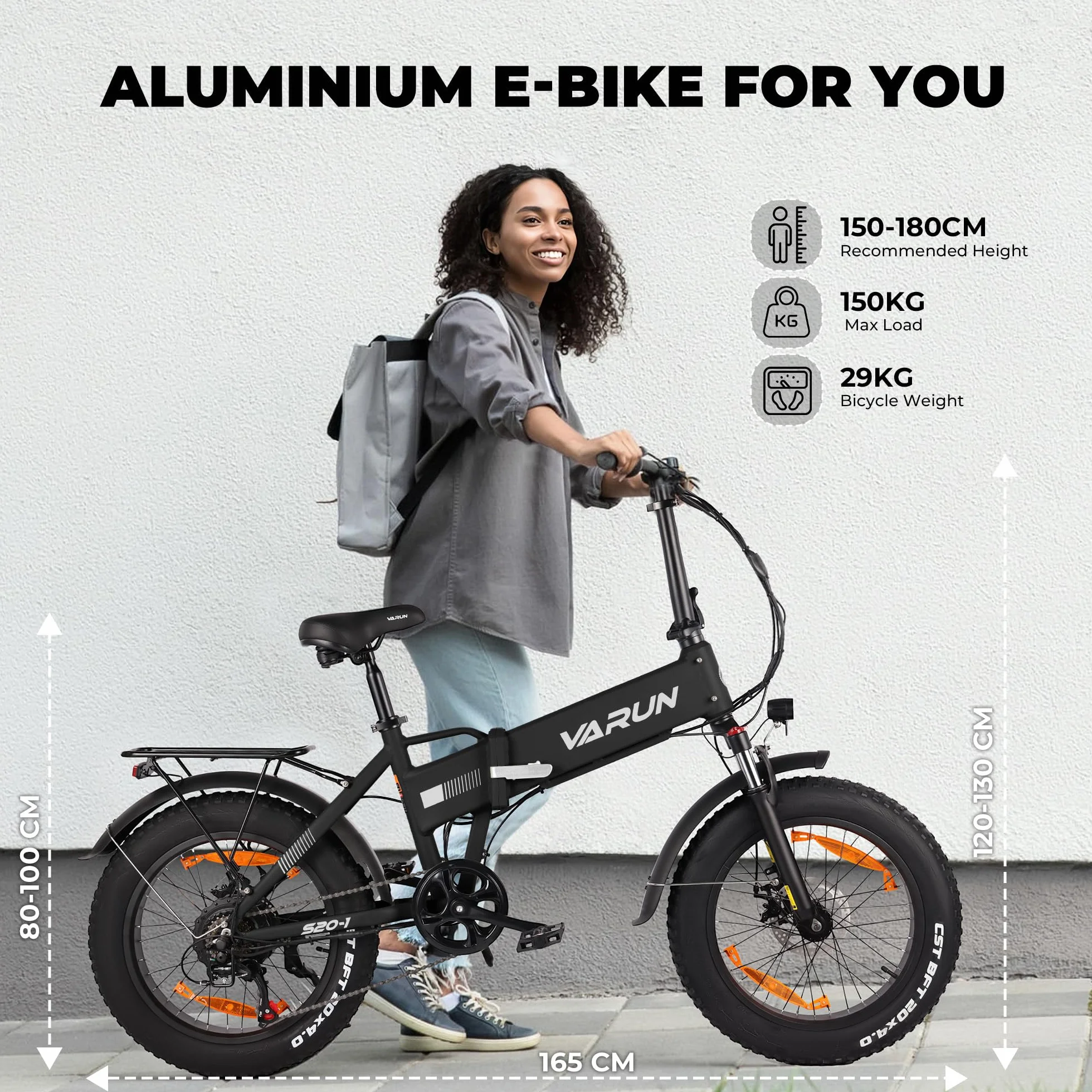 VARUN Rower Elektryczny 20x4.0 Fat Tire Składany 250W 48V 624Wh 7-Biegowy