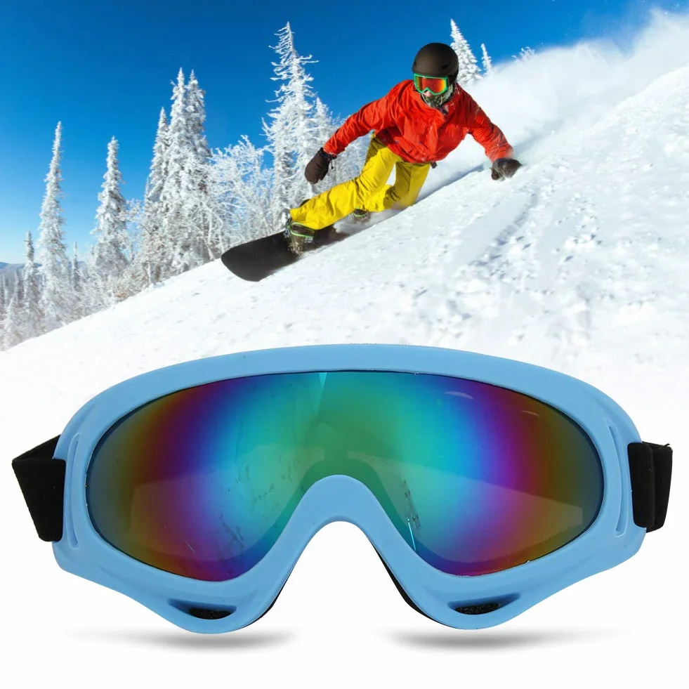 Gogle Narciarskie, PC Dzieci Wiatroszczelne Okulary Narciarskie, Gogle Snowboardowe i Motocyklowe, Lekkie, Szerokie Pole Widzenia, Unisex Outdoor Sports Gogle(Kolorowy film w kolorze jasnoniebieskim)
