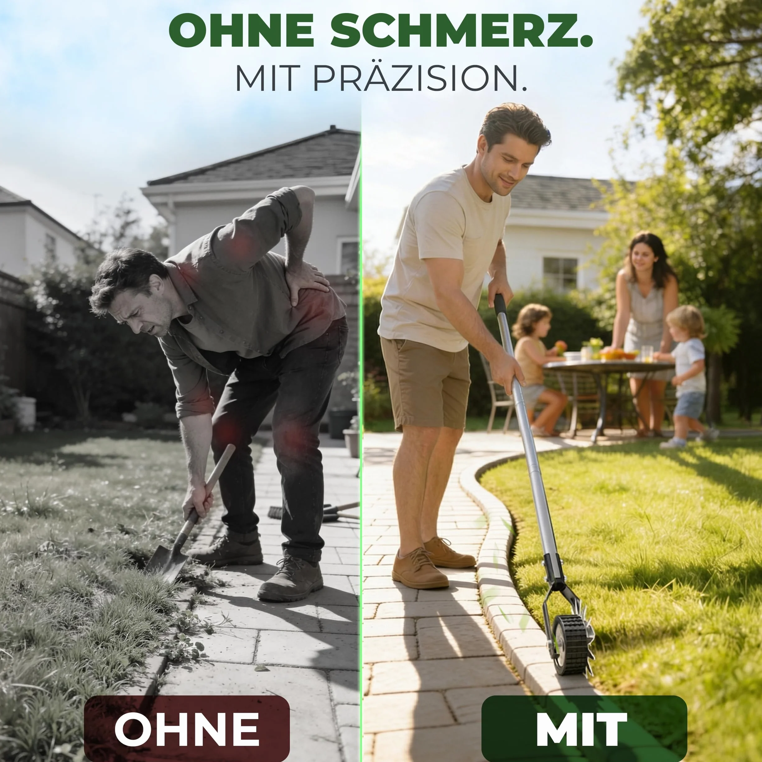Obcinacz do krawędzi trawnika – regulowany uchwyt ze stali nierdzewnej, ergonomiczny, dobrze wyważone kółka z ostrzem do ostrzenia