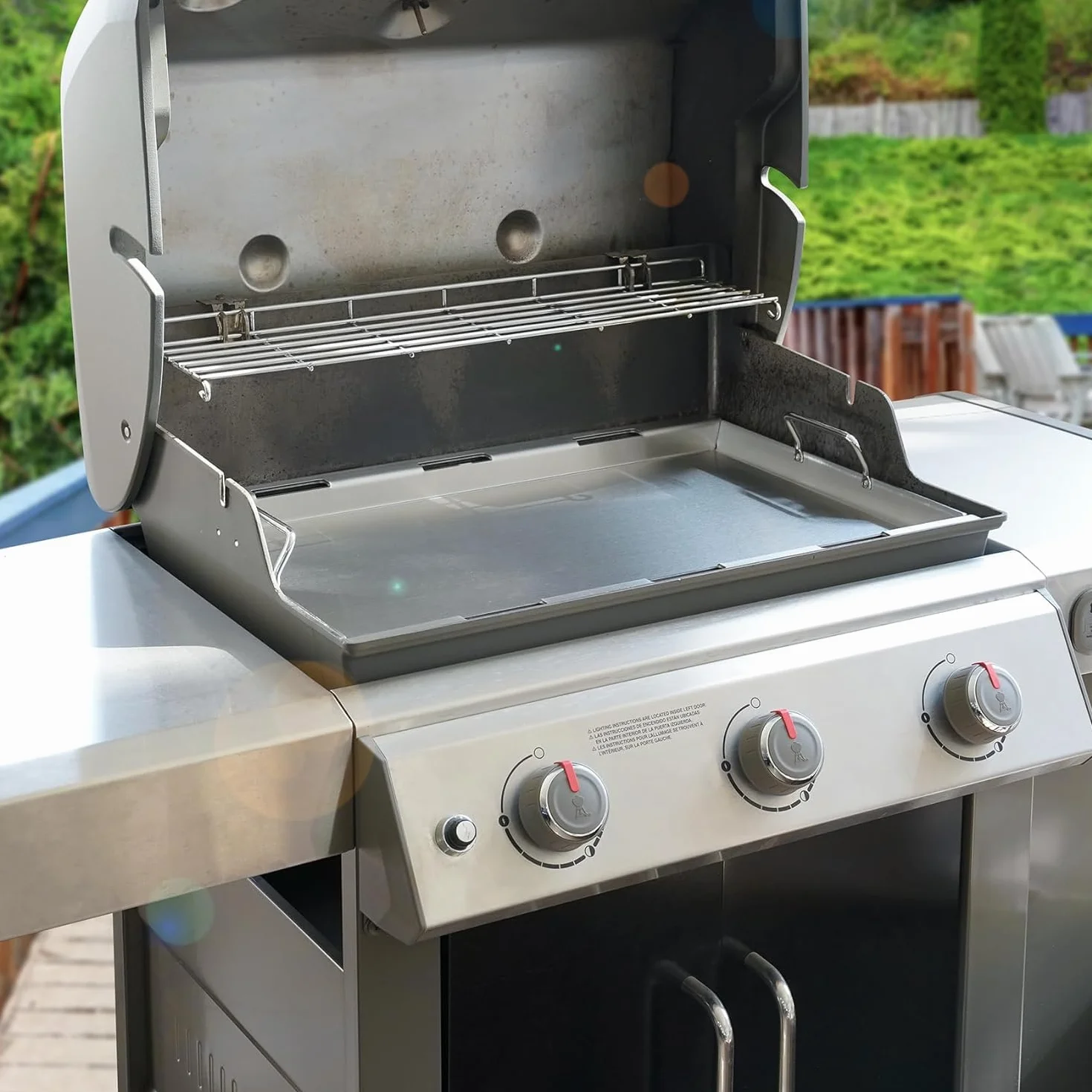 onlyfire Płyta do grillowania ze stali nierdzewnej, płyta grillowa z uchwytem, grill grillowy plancha do grilla gazowego Weber Genesis ll i II LX 300, prostokątna, grubość 4 mm, 66 × 47 × 3,8 cm