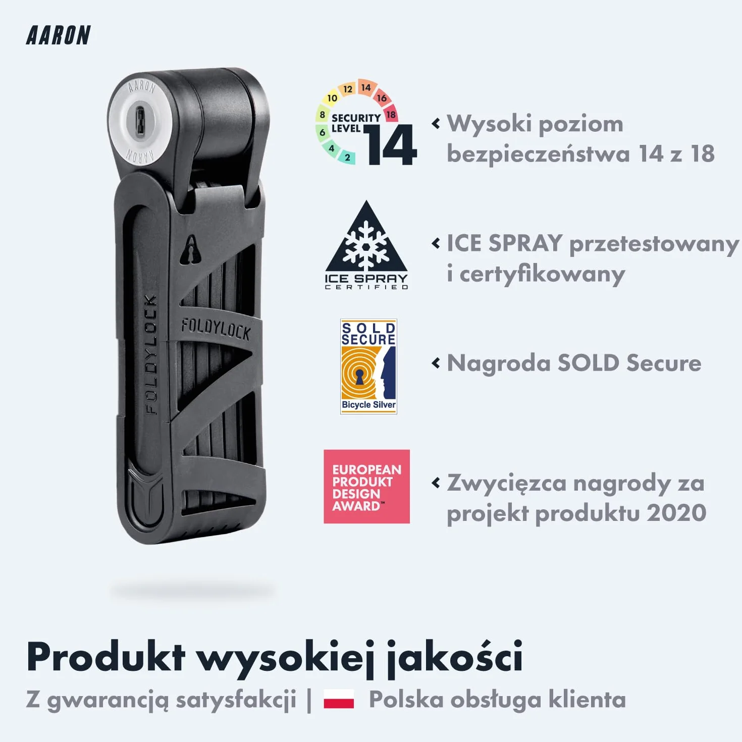 AARON Zapięcie rowerowe składane poziom 14 opatentowany zamek bezpieczny z kluczem do rowerów elektrycznych