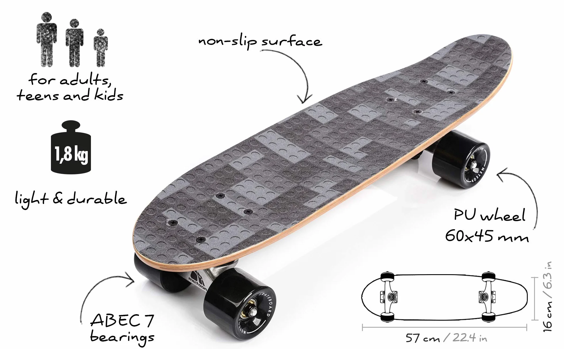 Deskorolka skate mini cruiser Klasyczna fiszka skateboard longboard do Nauki jazdy dla dzieci Deska dla początkujących Idealna na skatepark Drewniana retro lekka tania młodzież nastolatków meteor
