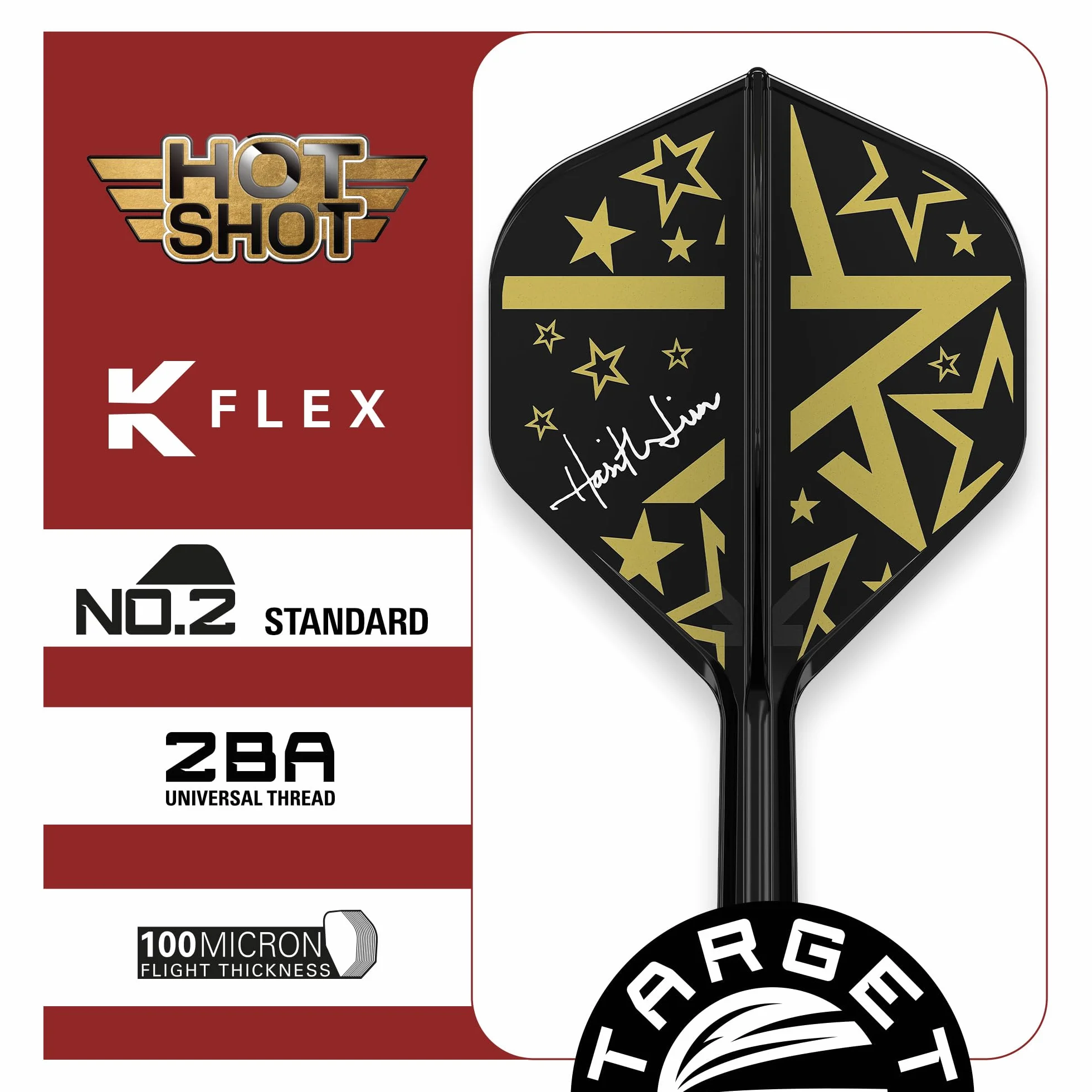 Target Japan Hot Shot K Flex Dart Flights and Shafts System, No.2 | Zestaw 3 kflex All In One Flight, Player Edition Harith Lim Akcesoria do rzutek | K-Flex Dart Stem – Short/Intermediate/Medium