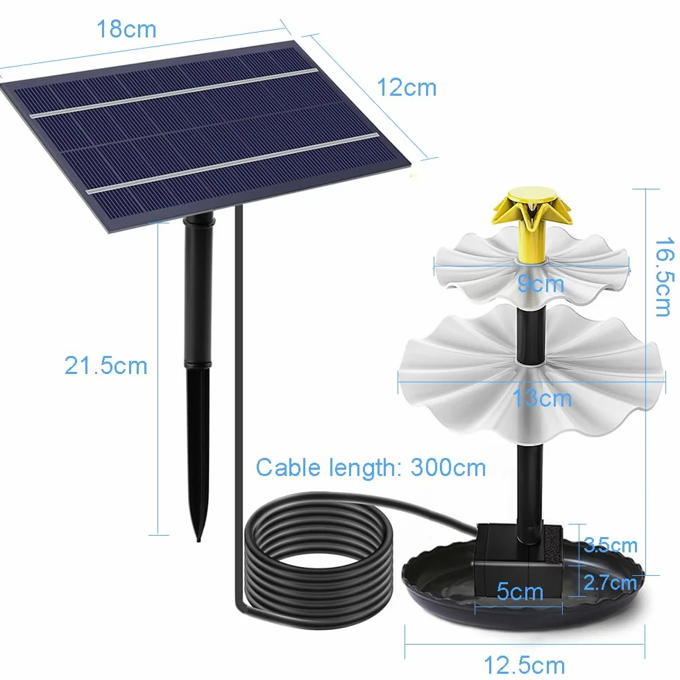 Solarna pompa wodna do stawu, dekoracyjna, pompa słoneczna do fontanny lub ogrodu, pompa wodna z panelem słonecznym, na taras, do ogrodu, wodospad do kąpieli ptaków (2,5 W)
