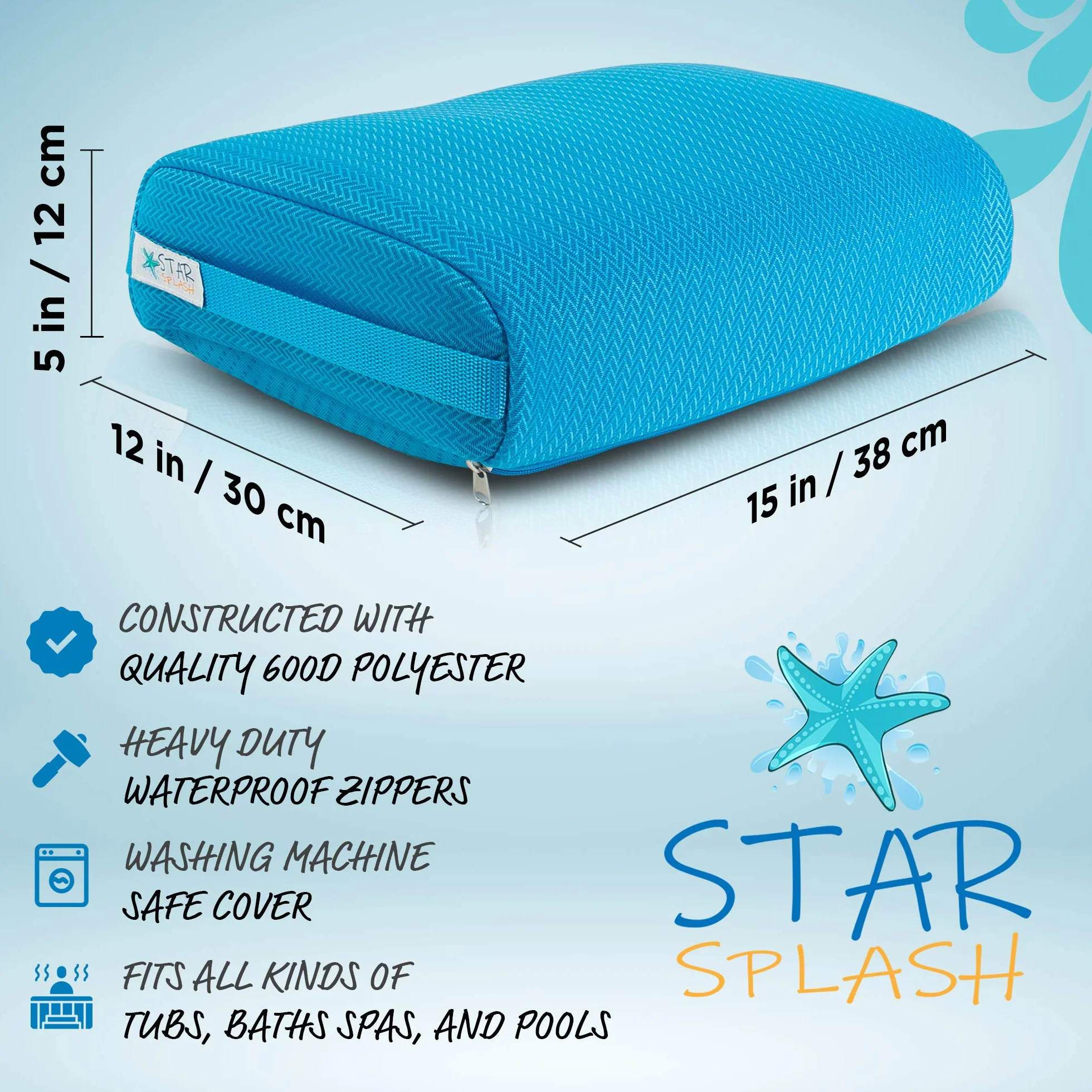 STAR SPLASH Siedzisko do wanna ciśnieniowa, 38CM x 30CM x 12CM - Poduszka do spa z antypoślizgowym dnem micro dot i 6 sekcjami rozłożenia ciężaru