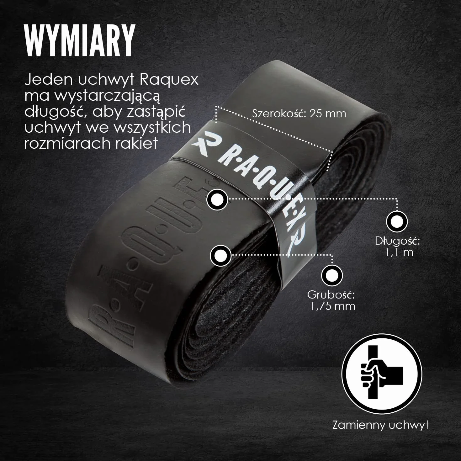 Raquex Zapasowy Uchwyt do Rakiety do Tenisa, Squasha i Badmintona. Samoprzylepna Taśma do Gry w Rakiety, Dostępna w 13 Kolorach