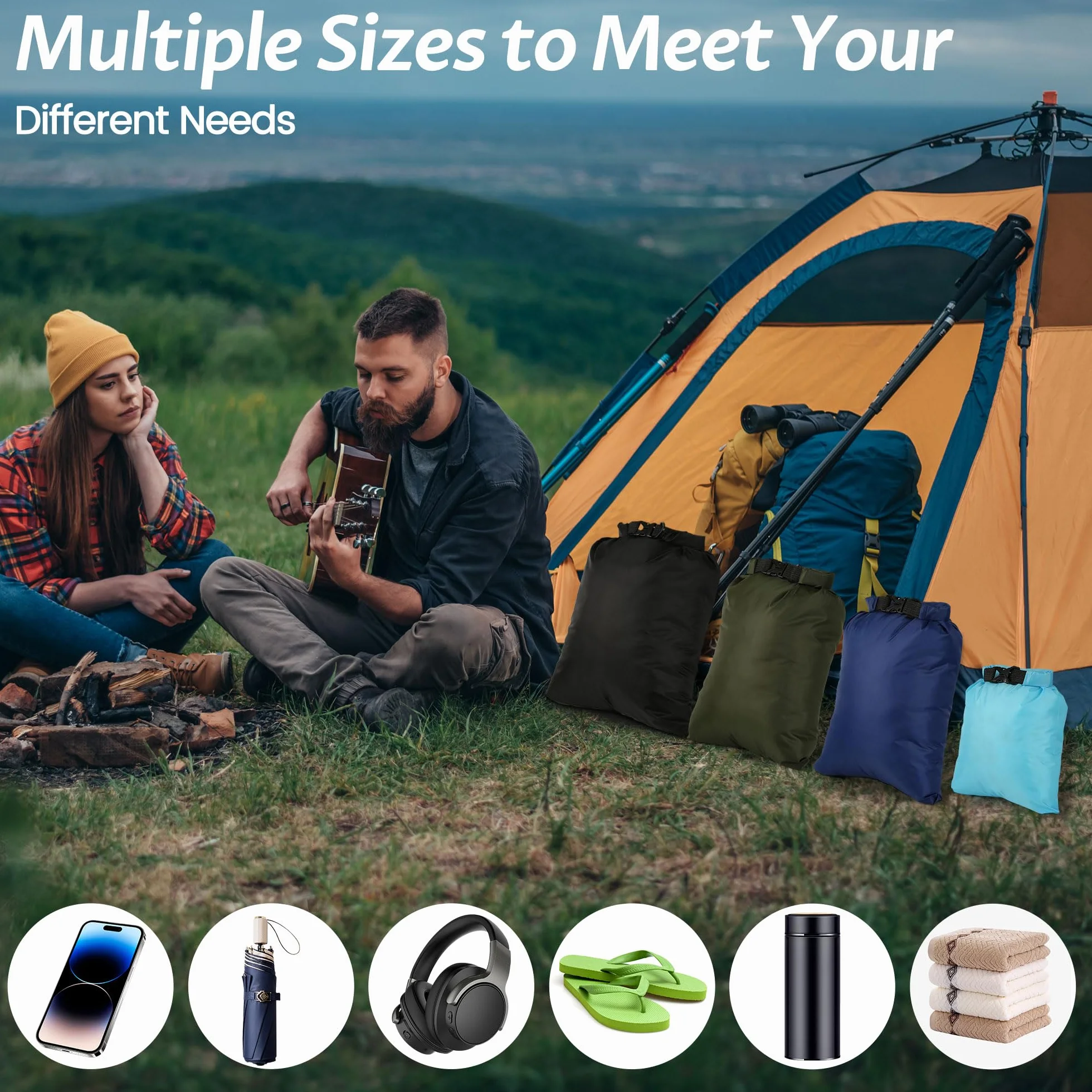 KUOGAS Zestaw toreb wodoodpornych Dry Bag, 6 toreb - 1,5l, 2,5l, 3l, 3,5l, 5l, 8l | Idealne na zewnątrz, sporty wodne i kemping | Ultralekkie i wytrzymałe, wielokolorowe, outdoor
