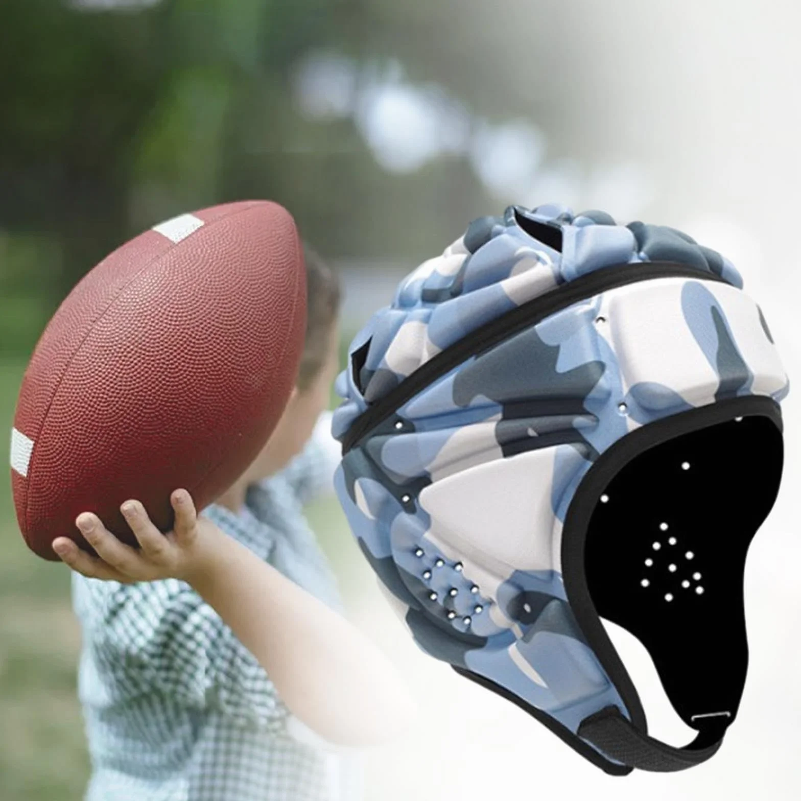 Kask rugby flaga futbolowa osłona głowy z miękką wyściółką regulowana ochrona głowy dla dorosłych juniorów nastolatków dla mężczyzn kobiet sporty na świeżym powietrzu