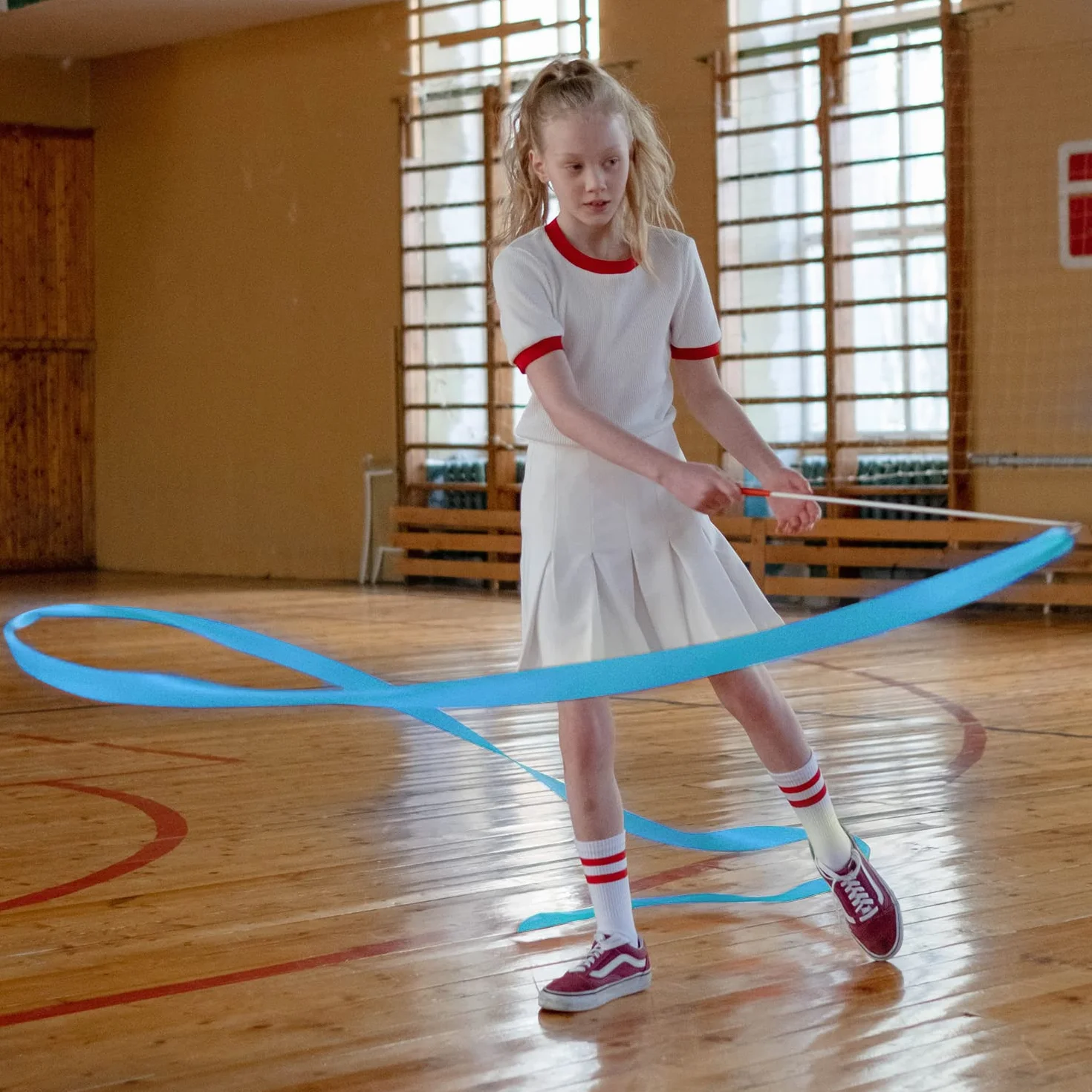 2 szt. Taneczne Wstazki Baletowe, 2m Dance Ribbons Wstazka Gimnastyczna Tecza Dance Ribbons dla Dzieci Taniec Artystyczny Trening Impreza, z Rózdzka Tancerki Wstazki