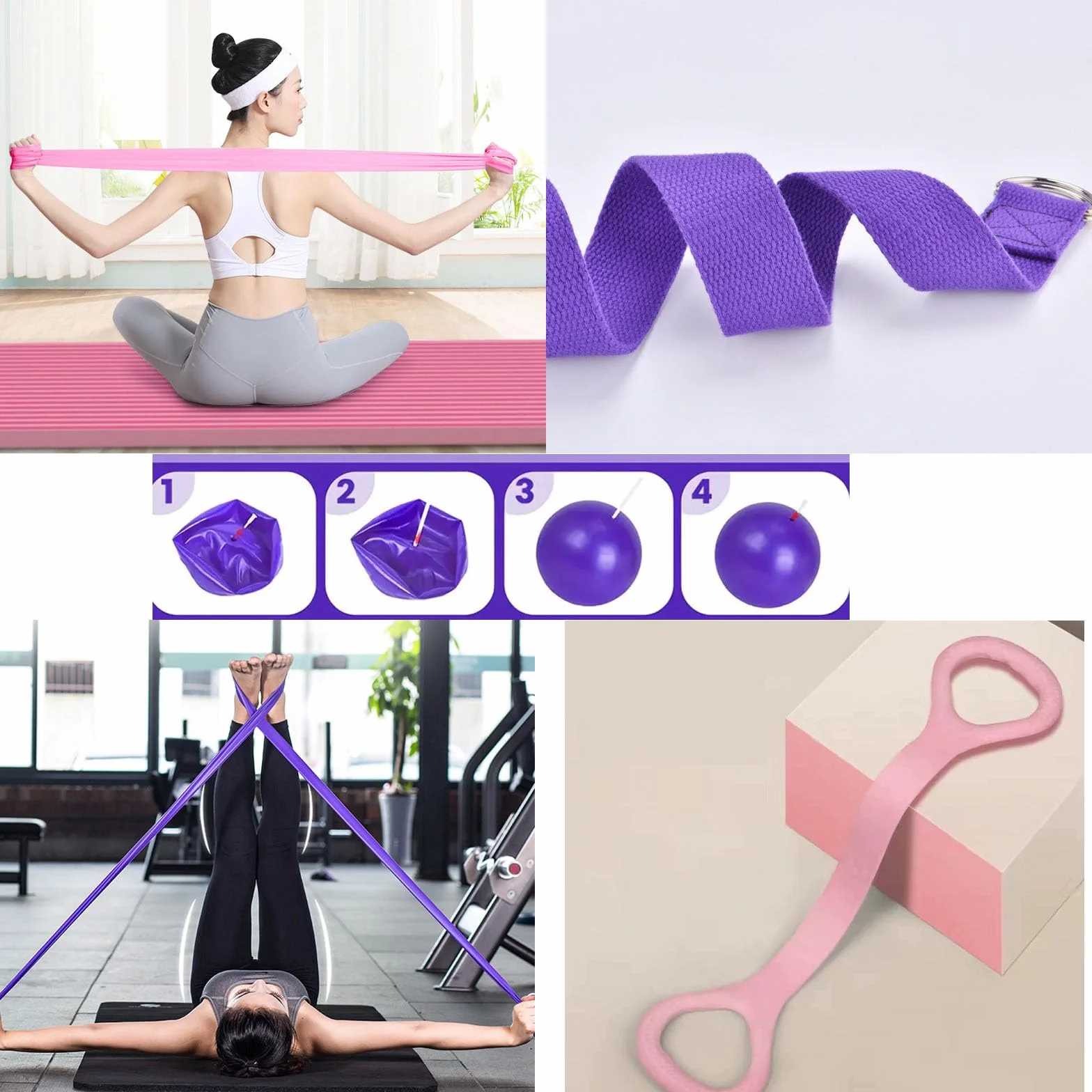 Zestaw do pilatesu 14-częściowy z Magic Circle, piłką do jogi i taśmami oporowymi