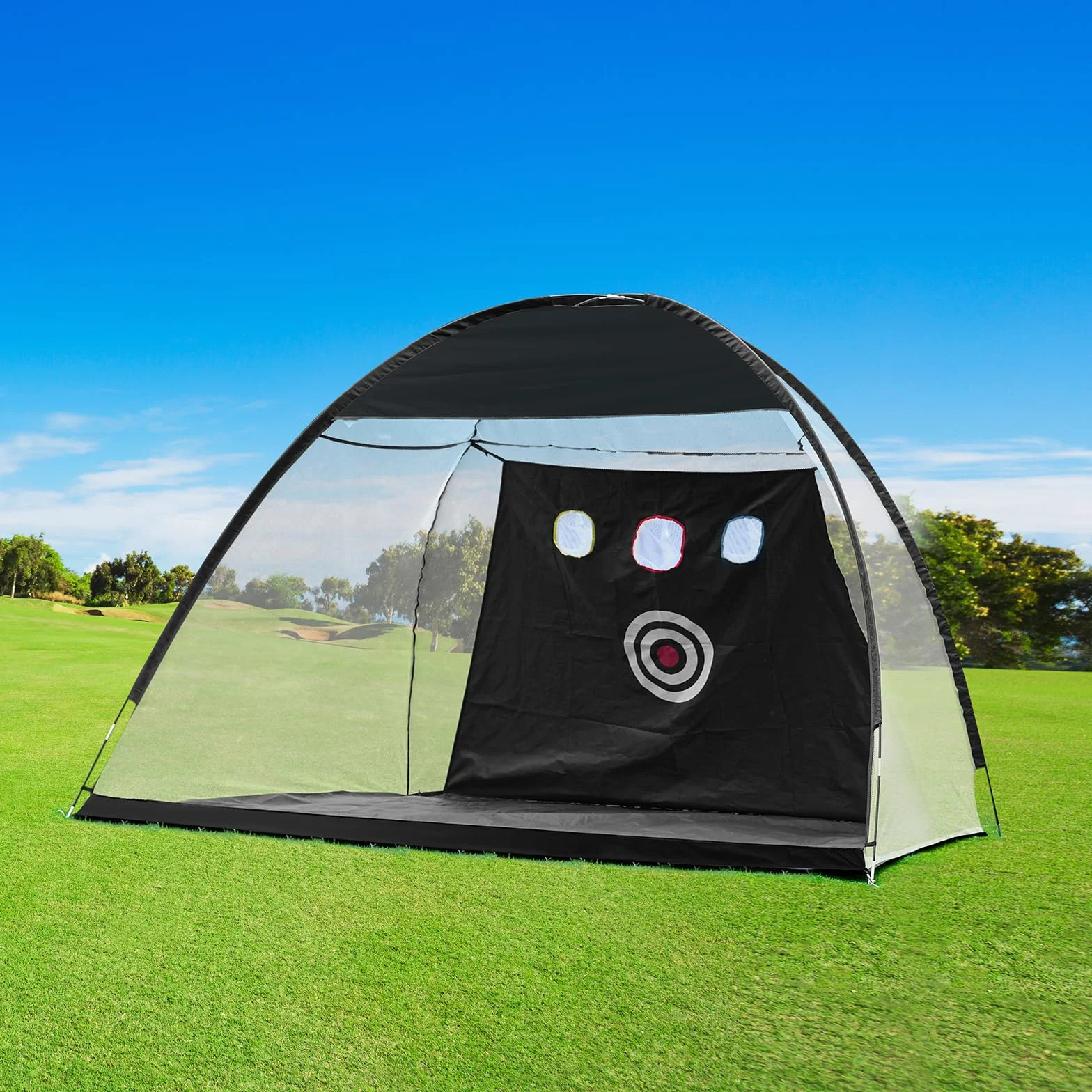 VEVOR Siatka do ćwiczeń golfowych – 3 x 2 m pomoc treningowa do wewnątrz i na zewnątrz z torbą do przenoszenia, idealna do jazdy na podwórku, odprysków, prezent dla miłośników golfa, Czarny, 10x7Ft