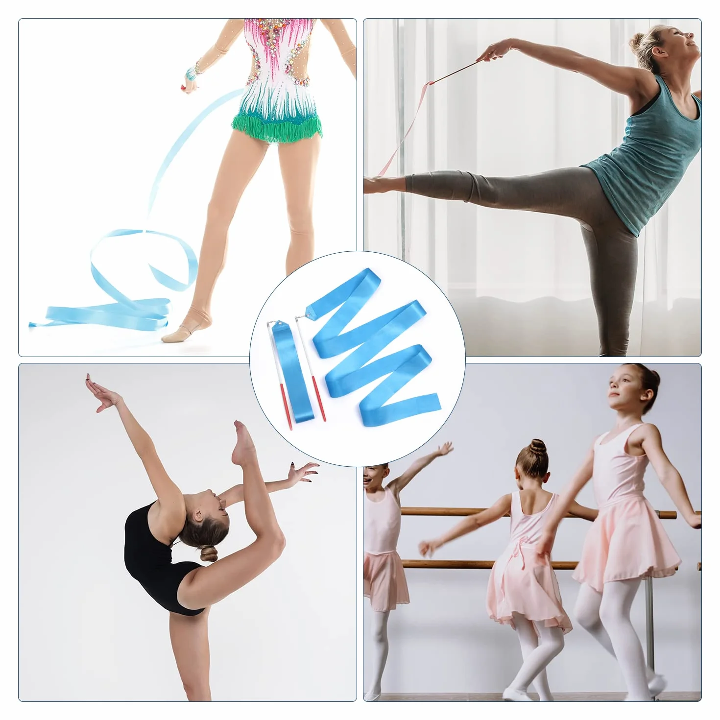 2 szt. Taneczne Wstazki Baletowe, 2m Dance Ribbons Wstazka Gimnastyczna Tecza Dance Ribbons dla Dzieci Taniec Artystyczny Trening Impreza, z Rózdzka Tancerki Wstazki