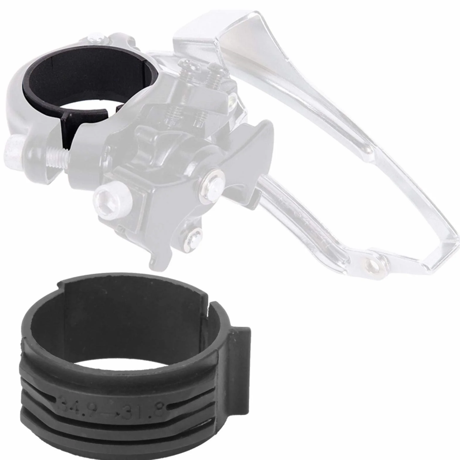 Alomejor 2 szt. przerzutki konwersja 31,8 mm na 34,9 mm adapter do oświetlenia rowerowego przednia przerzutka pierścień konwersji