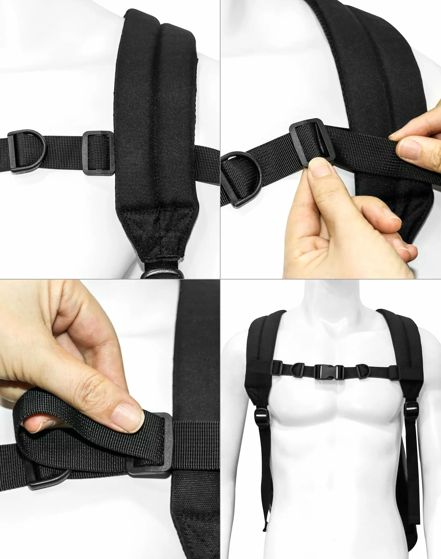 QWORK regulowany pasek na klatkę piersiową do plecaka czarny 25-70 cm