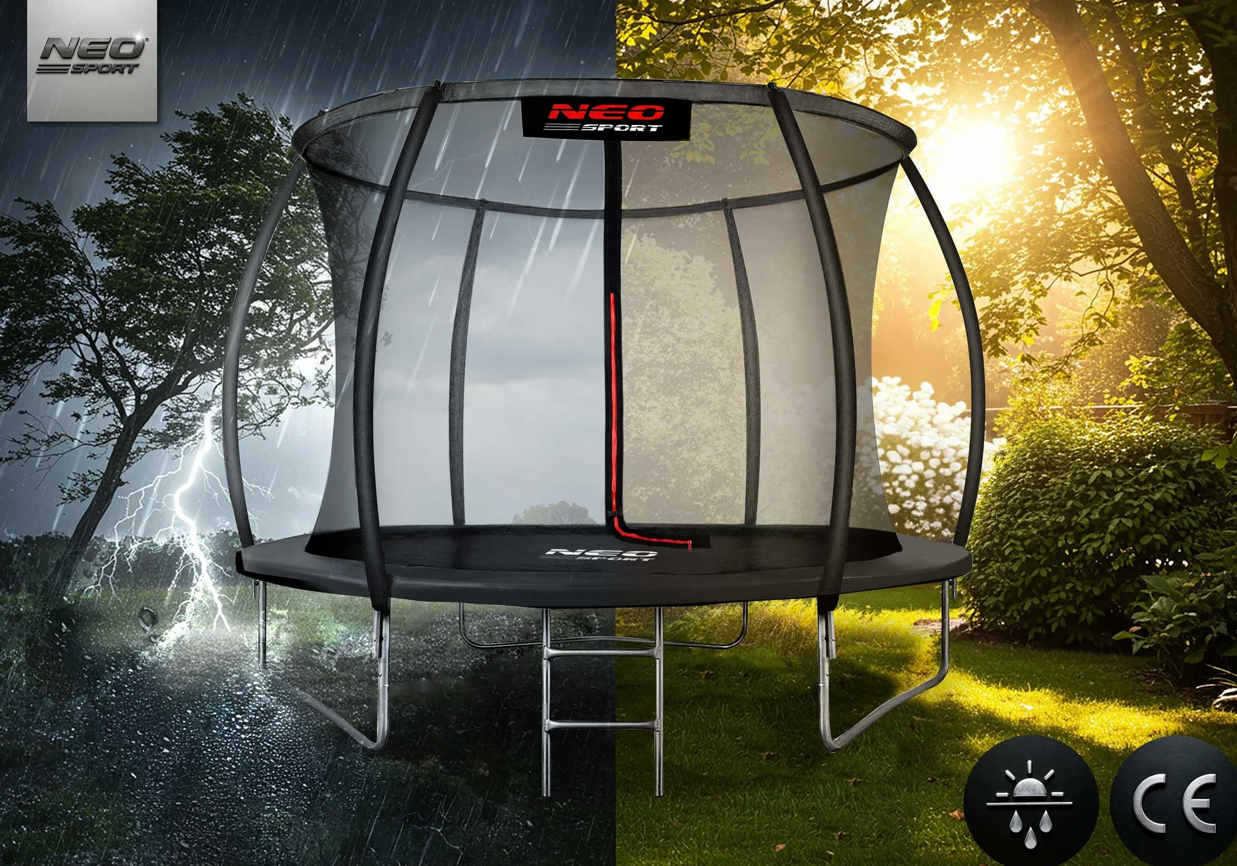 Neo-Sport Trampolina ogrodowa 312 cm z siatką zabezpieczającą 150 kg Czerwony Czarny