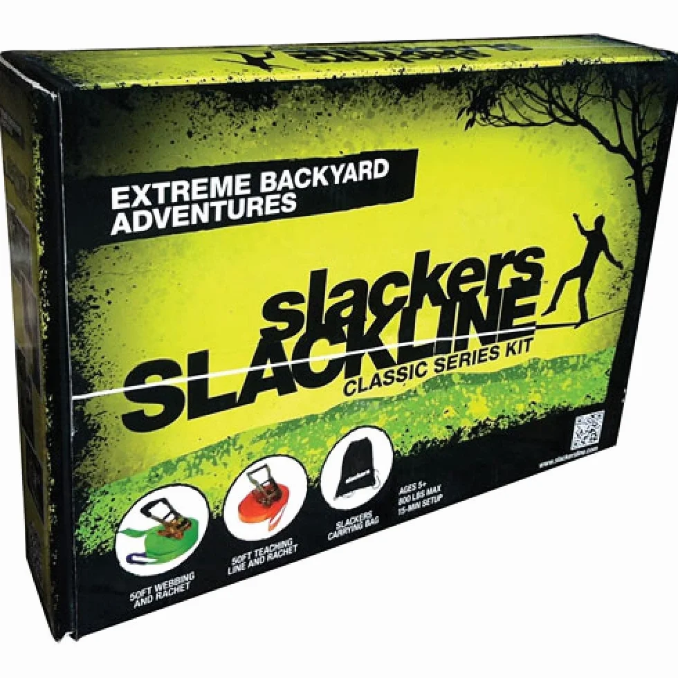 Slackers USA Slackline Classic 15 m zestaw z Teaching Line poręcz do nauki z zabezpieczeniem grzechotką