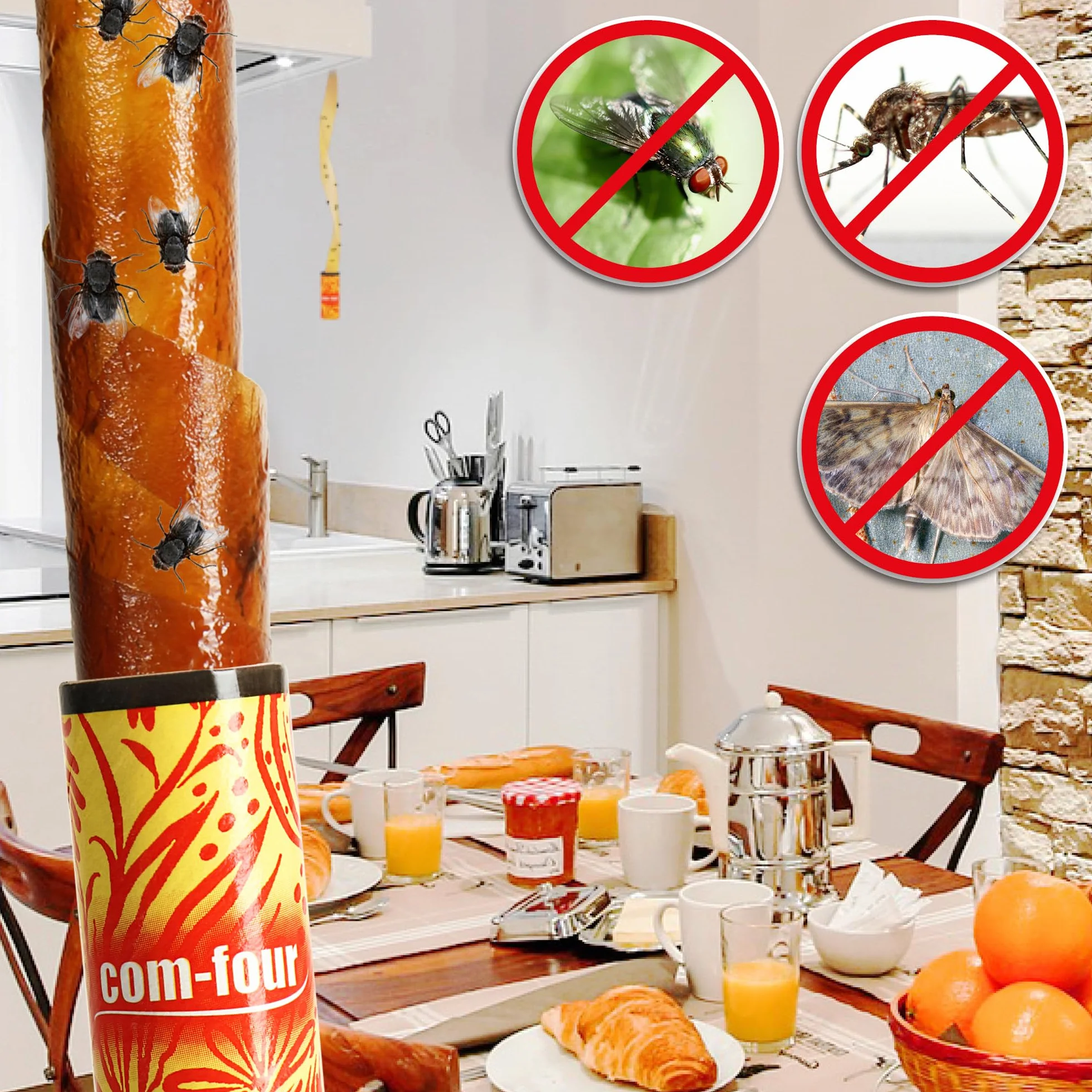 COM-FOUR® 16x lapacz much premium eko-naturalna pulapka samoprzylepna - pulapki na muchy w rolce przeciwko owadom takim jak muchy, komary i cmy - ekologiczna pulapka organiczna
