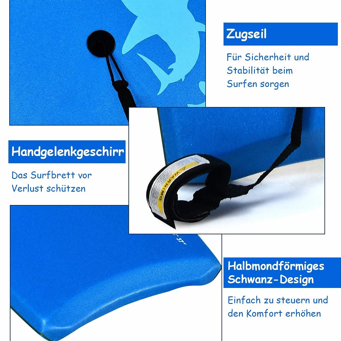 Costway Bodyboard, deska do pływania, deska surfingowa dla dzieci i dorosłych, deska surfingowa, deska Sup-Board, 104 x 52 x 6 cm (niebieska)