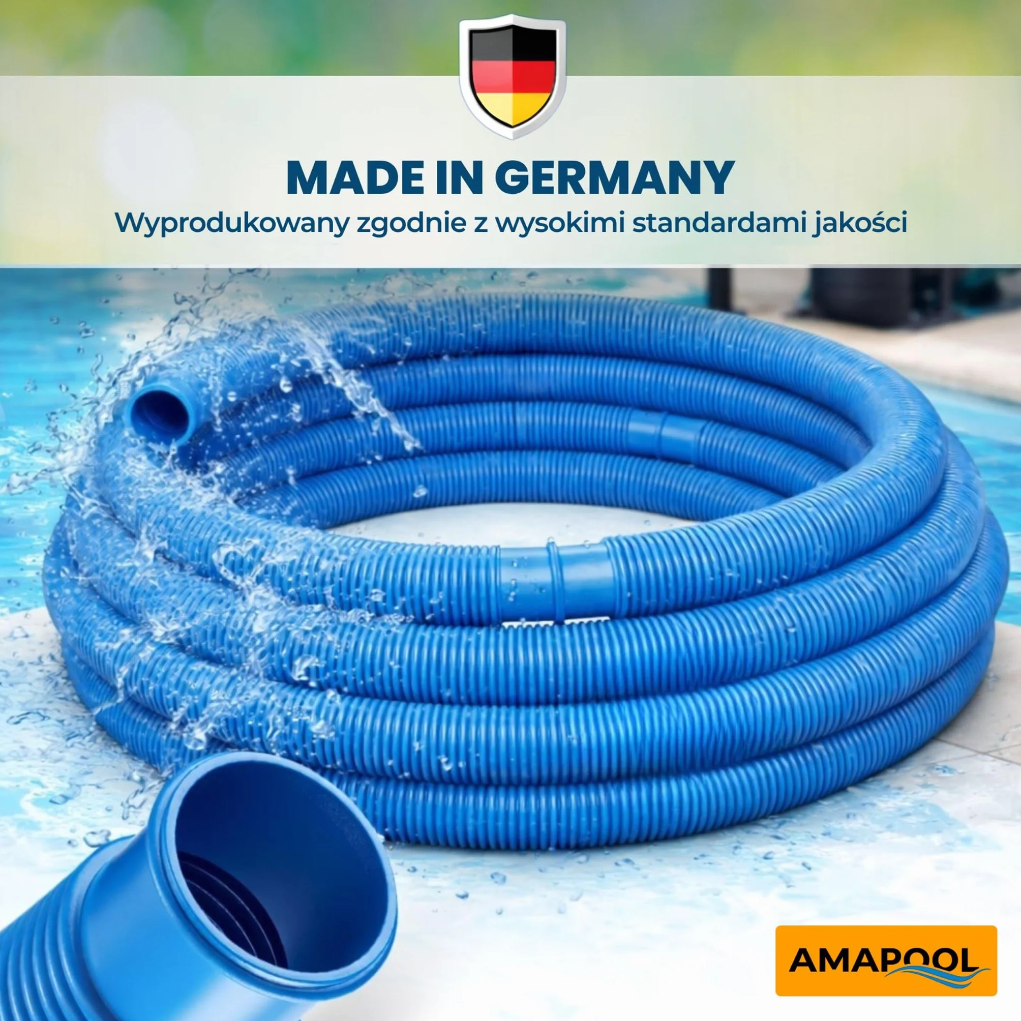 Amapool Wąż basenowy 38mm 9m niebieski – Elastyczny & rozłączny – Rura do pompy, Skimmer & filtra piaskowego – Wąż pompy 38 mm Średnica wewnętrzna