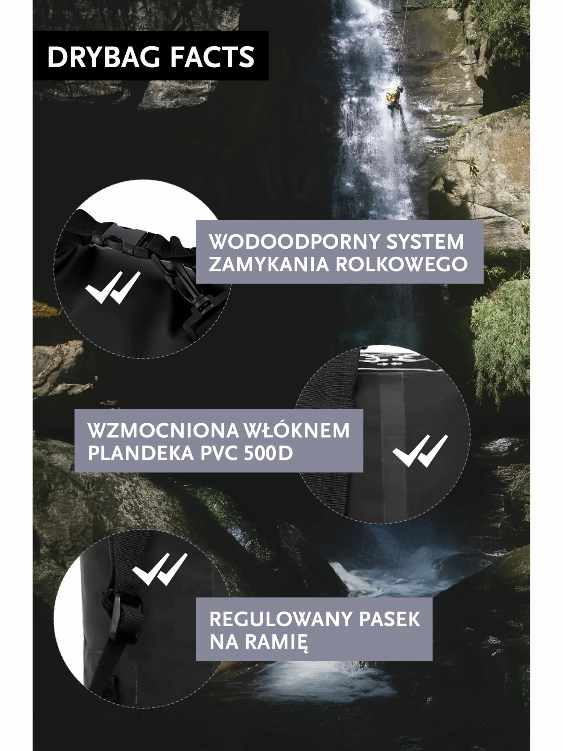 DonDon Wodoodporny outdoor dry bag 10 l kolor czarny worek/sakwa wodoszczelna sucha torba z paskami chroni Twój ekwipunek przed wodą
