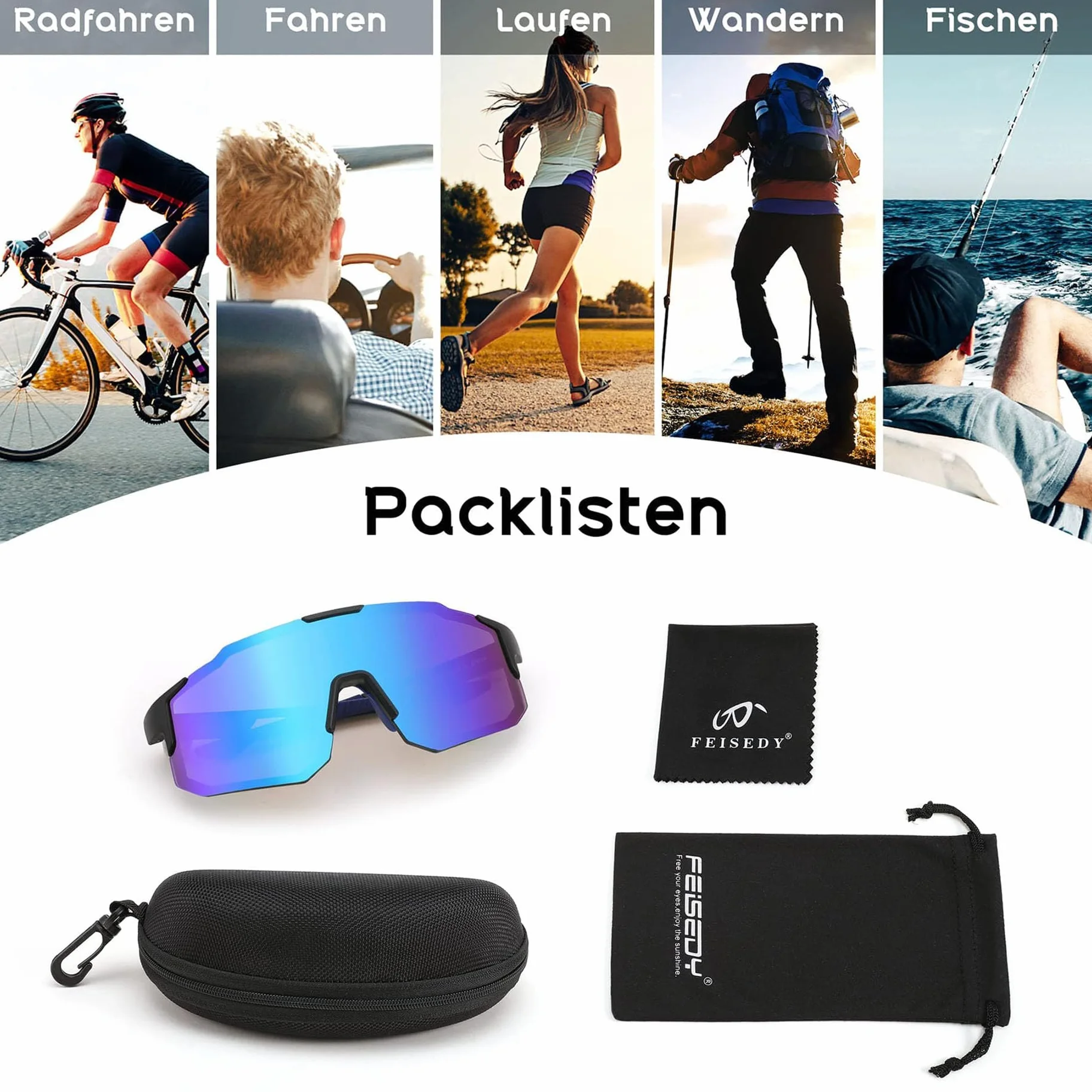 FEISEDY Sportowe okulary przeciwsłoneczne dla mężczyzn i kobiet, okulary rowerowe, lustrzane, do jazdy na rowerze górskim, kolarstwa, biegania, enduro z ochroną UV400, B2388