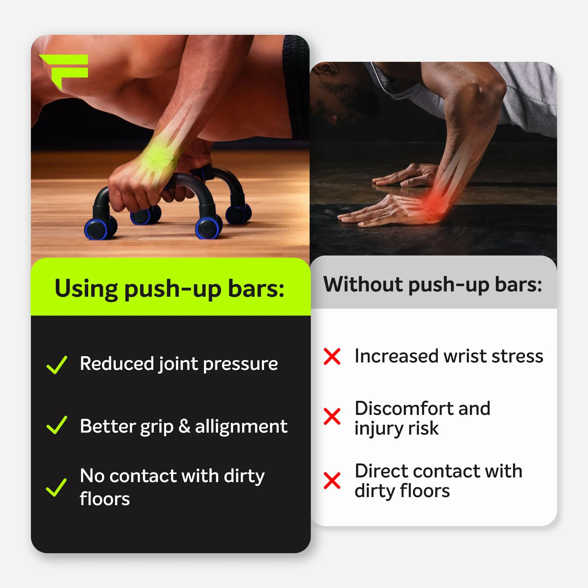 Fizyo 2 Uchwyty do Pompek do Treningu Całego Ciała, Antypoślizgowe Uchwyty z Pianki, Push Up Bar, Domowy Fitness, Chroniące Stawy Nadgarstki, Do Treningu Mięśni i Siłowego, Zestaw 2 sztuk