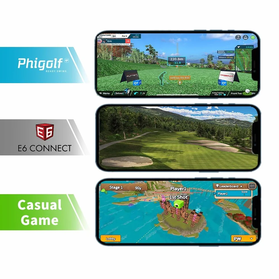 PHIGOLF Phigolf2 Symulator golfa z kijem huśtawkowym do użytku wewnątrz i na zewnątrz, trenażer huśtawek golfowych z ulepszonym czujnikiem ruchu i analizą huśtawek 3D, kompatybilna z aplikacją WGT/E6 Connect, współpracuje ze smartfonami