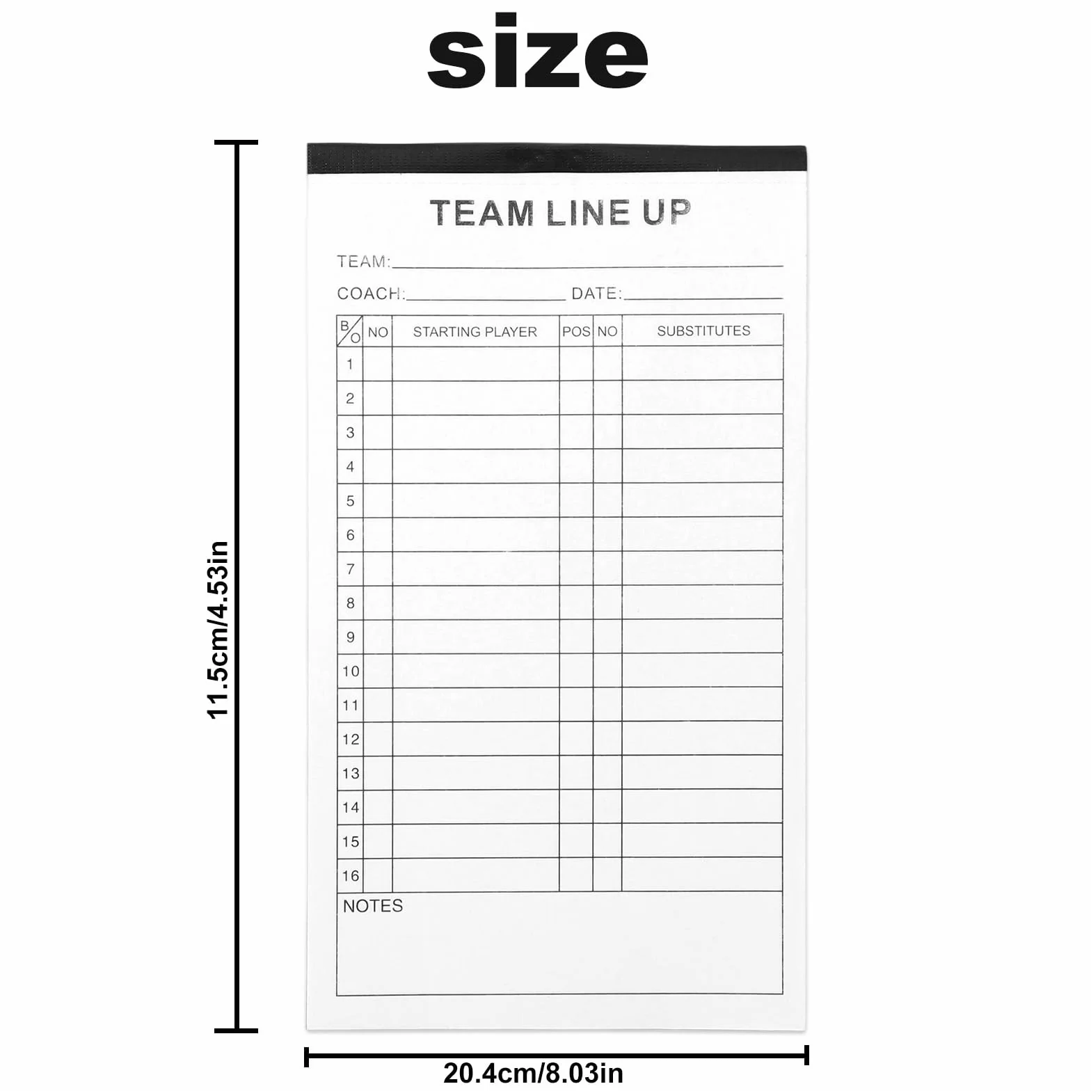 Zestaw 120 Stron Kart Zestawieniami Drużyn Baseballowych/Softballowych 20,4 x 11,5 cm 4 Kopia Bez Kalki na Skład 16 Graczy