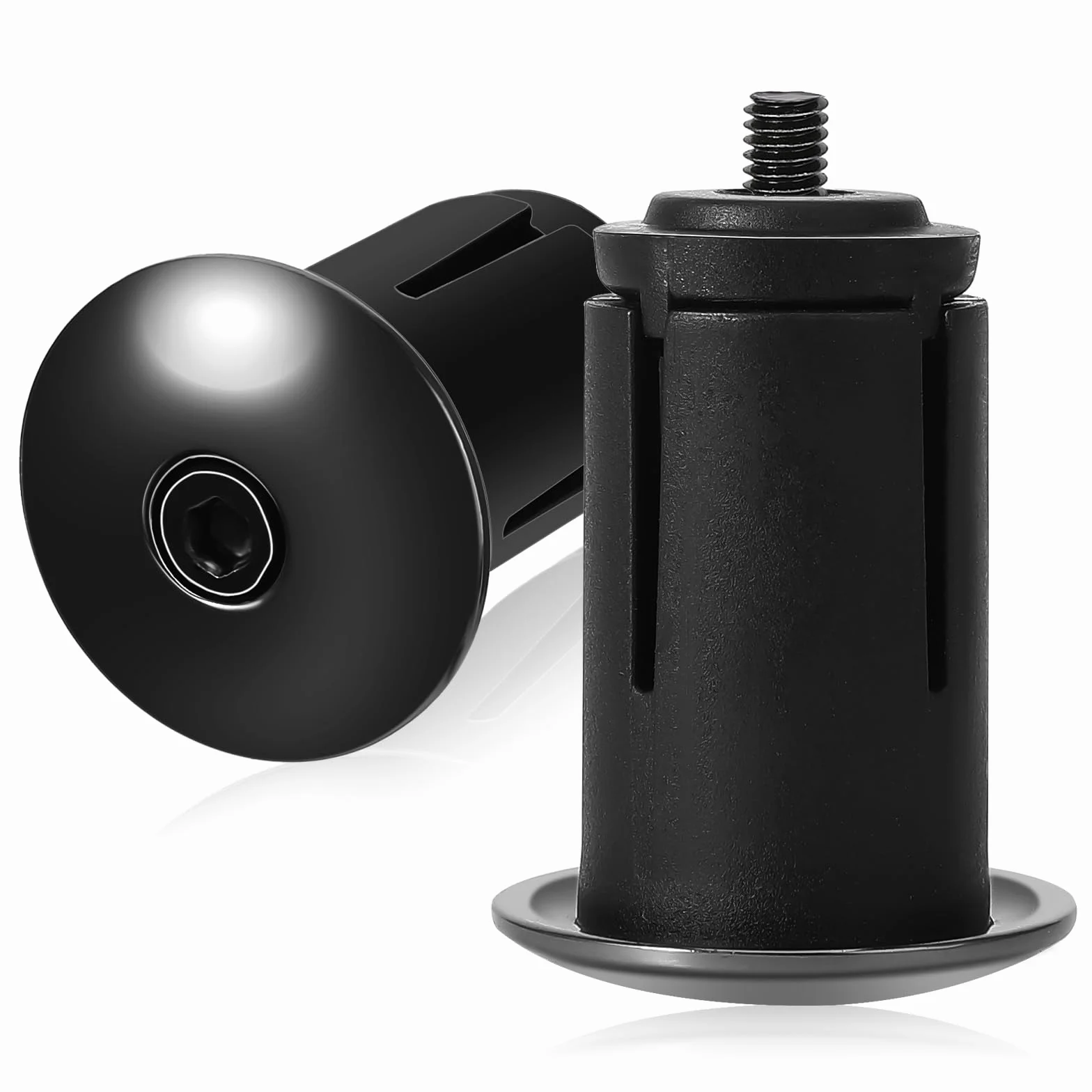 Mozeat Lens 1 para zaślepek do kierownicy rowerowej, stop aluminium, zatyczki końcowe do kierownic rowerowych, rozszerzalne, regulowane nakładki blokujące, czarne chwyty do roweru górskiego/szosowego