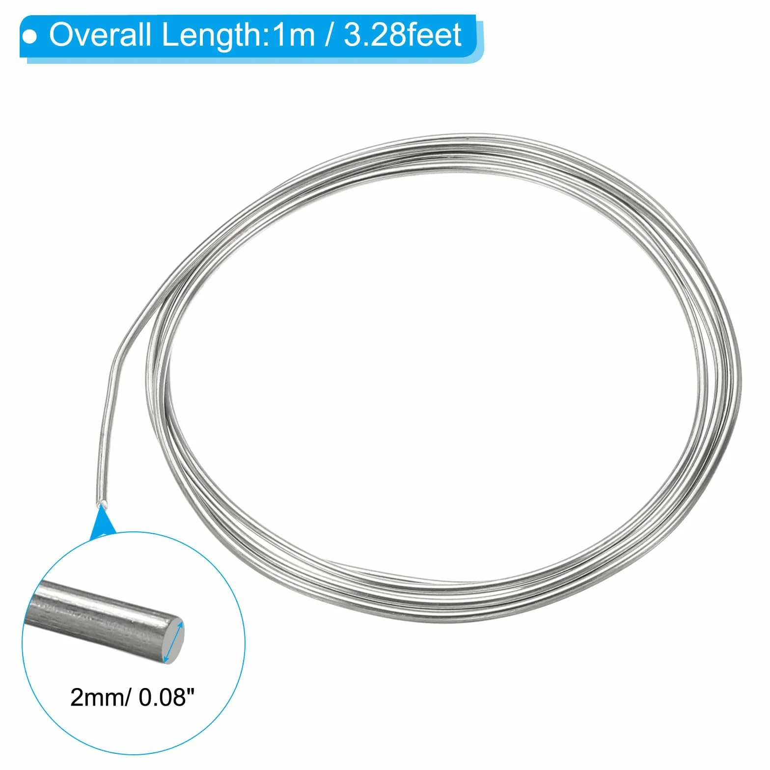 PATIKIL 99,99% Drut cynkowy o wysokiej czystości, 12 Gauge Czysty drut cynkowy 2 mm miękka nić koraliki do eksperymentu naukowego laboratorium narzędzie do drutu cynkowego (3,28 stopy/rolka)