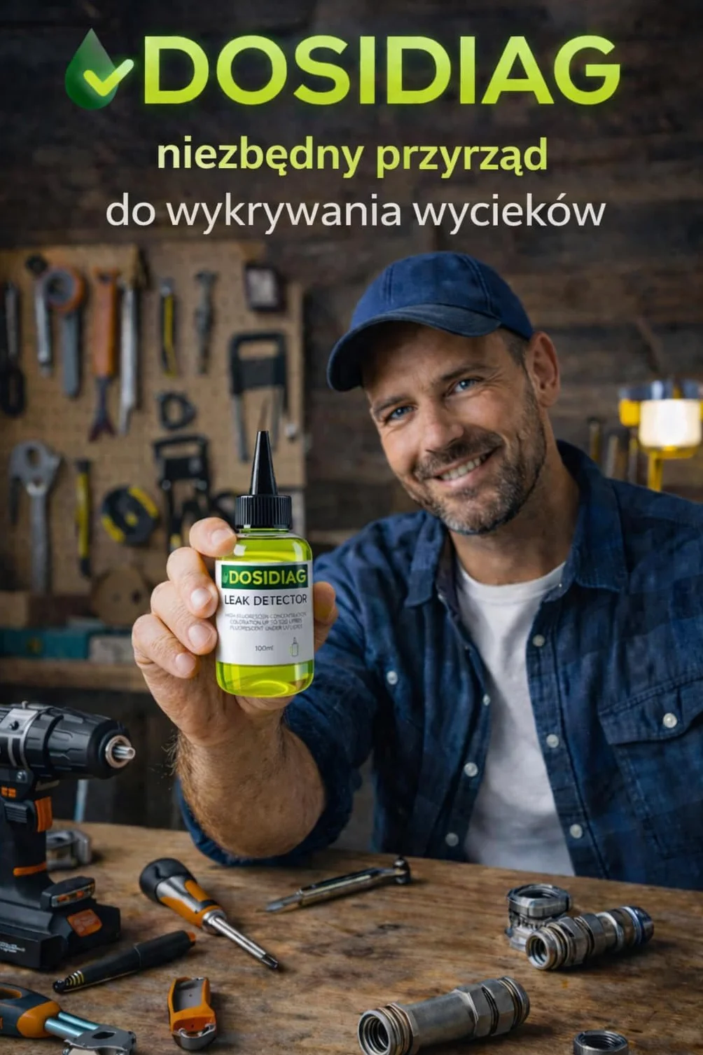 Detektor wycieku DOSIDIAG | Uniwersalny wykrywacz wycieków: basen, spa, instalacja sanitarna, dach, samochód | wysoka koncentracja fluoresceiny | barwnik do lokalizacji wycieków