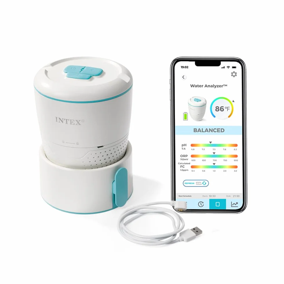 INTEX "Water Analyzer" inteligentny tester jakości wody do basenu, inteligentne zarządzanie słoną wodą – pH i wartość chloru – sterowany za pomocą aplikacji tester wody WiFi do monitorowania jakości