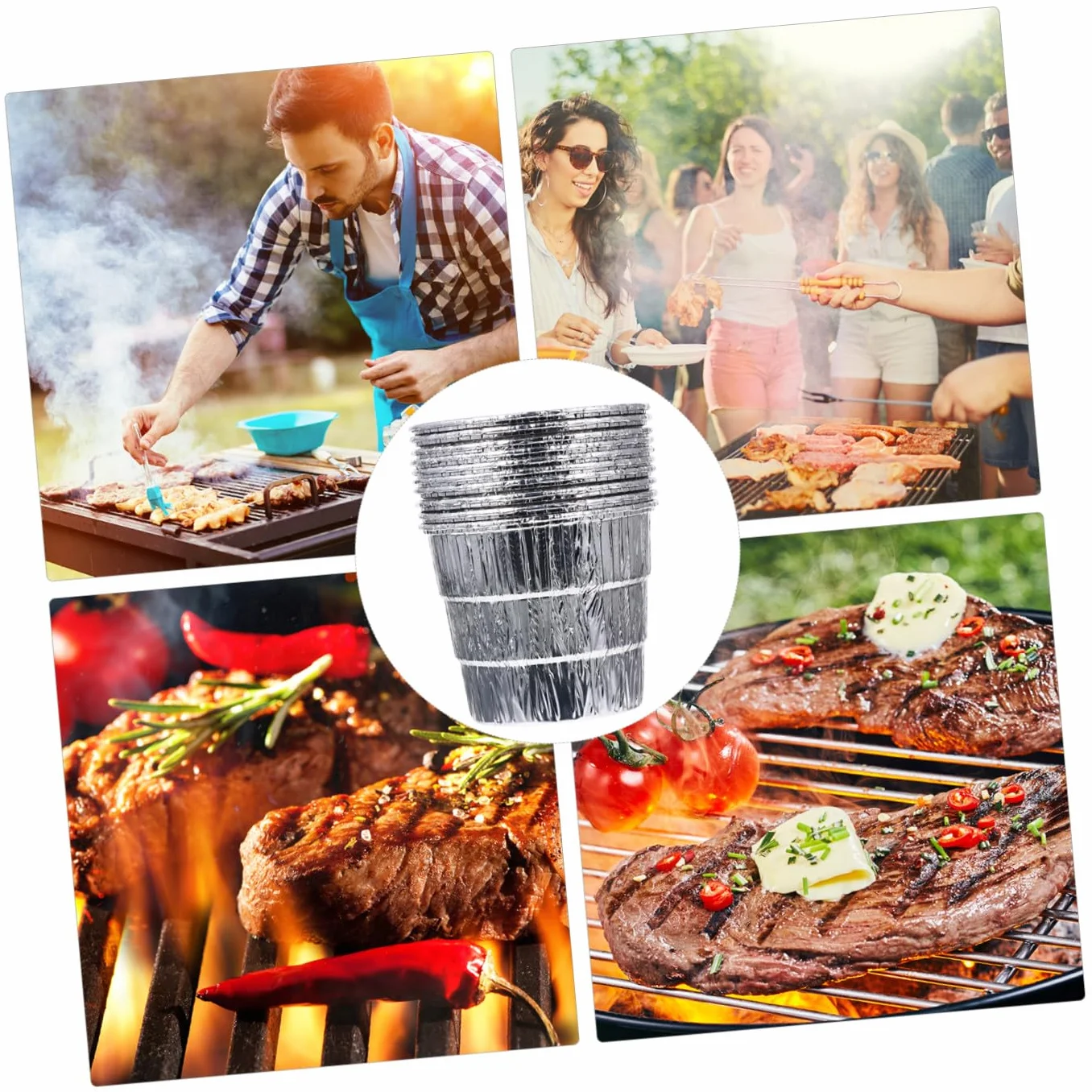 12 Szt. Sztuk Wkładek Do Wiadra Tłuszcz z Ocynkowanej Folii Aluminiowej Elastyczne Wyściółki Do Grilla Bbq Trwałe i Łatwe Użyciu Imprezy Kempingi i Domowe Grillowanie