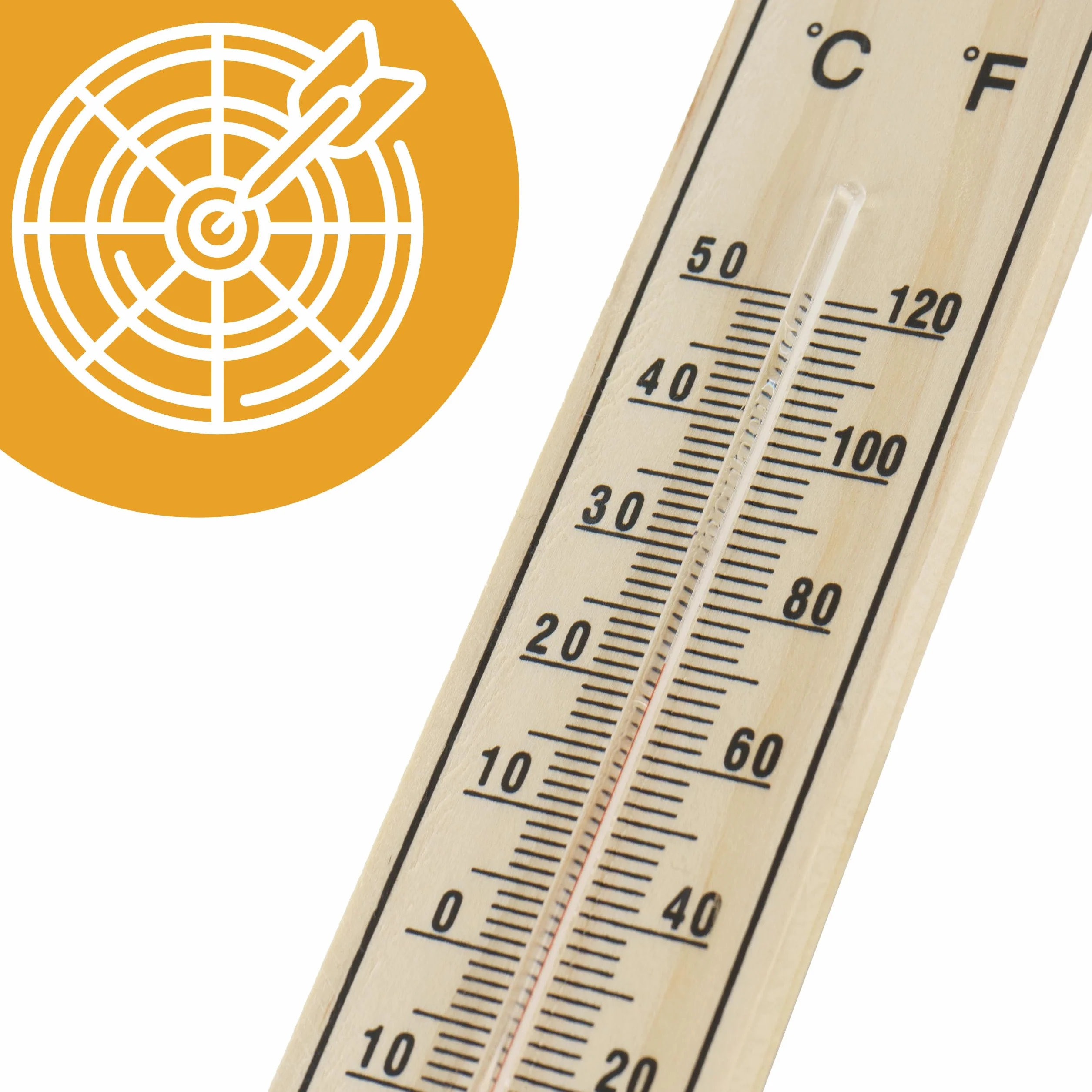 Termometr drewniany zewnętrzny wewnętrzny pokojowy zaokienny za Okno - 40 +50 °C, balkonowy ogrodowy 20,5 x 4 x 0,8 cm Mocowany na Wieszak