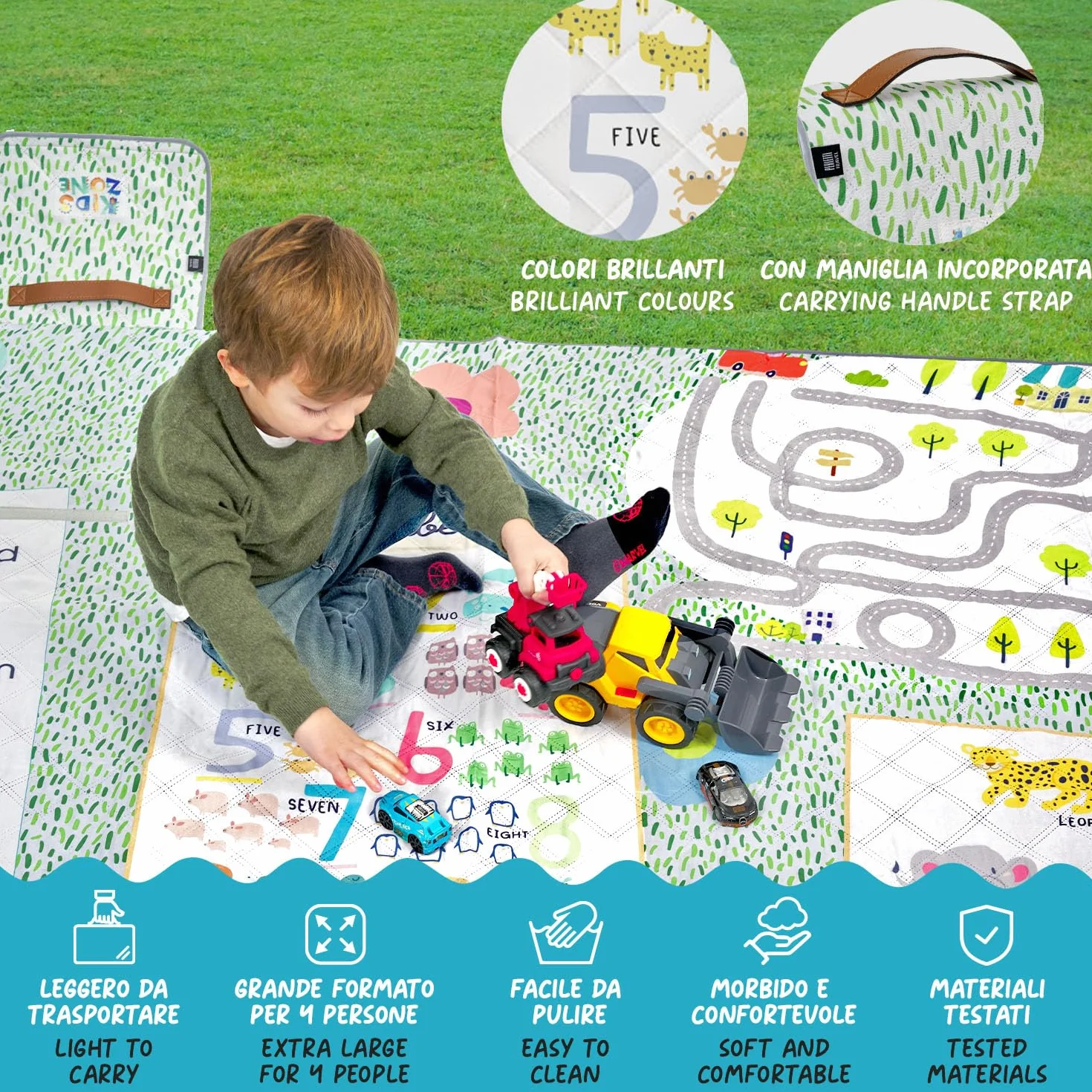 Wodoodporny Koc Piknikowy dla Dzieci 150x150 - Duży Ręcznik na Piknik Plaża Ogród Góra Park Dziecko Dziewczyna - Przenośny i Składany Grający Kempingowy Dywan (Globus, 200x200)