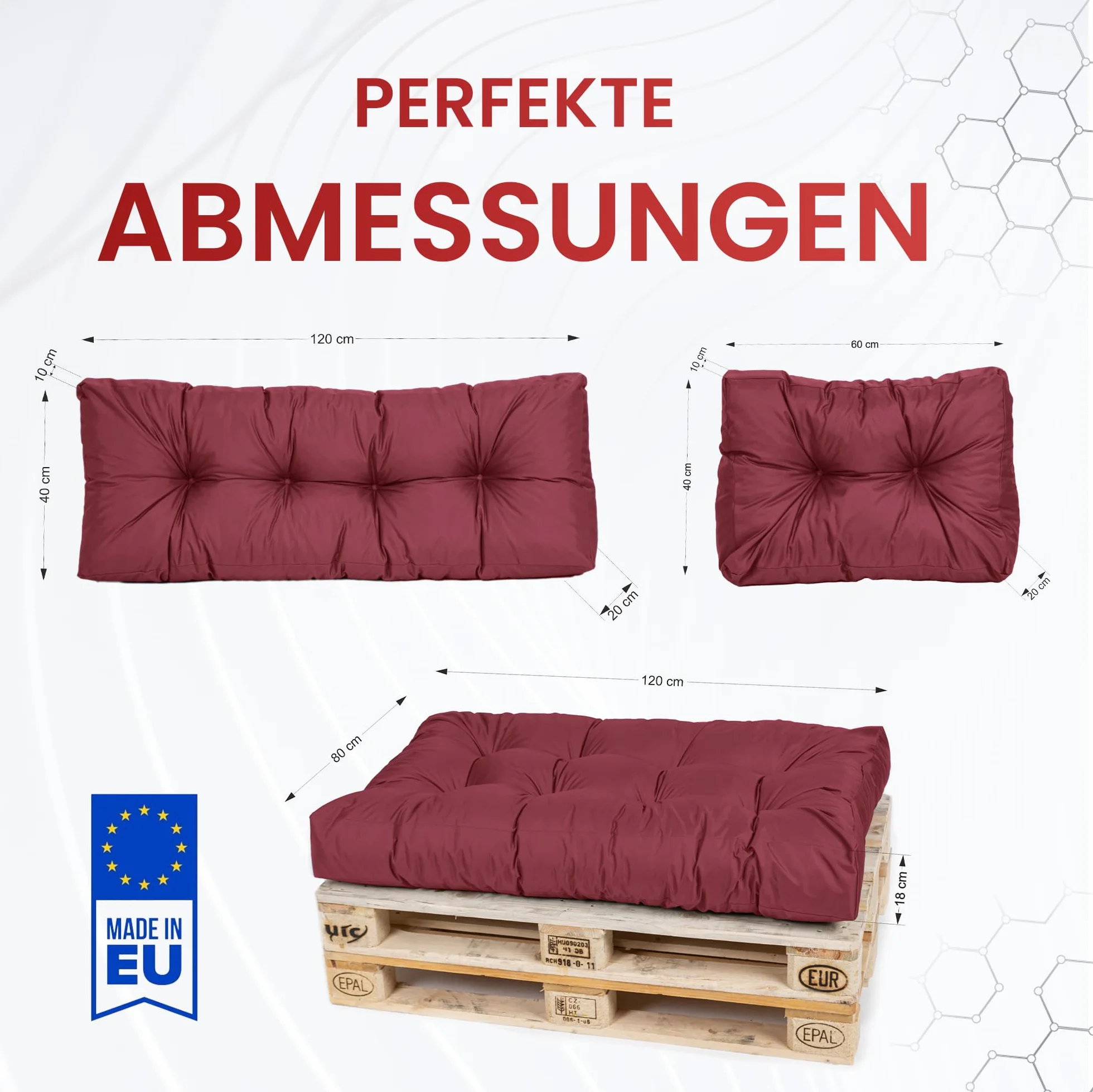 TexDeko® Garden Poduszki na palety 120 x 80 x 18 cm, wodoodporne, odporne na działanie promieni UV, do użytku wewnątrz i na zewnątrz, premium pikowane poduszki na siedzisko, nakładka na palety euro (2