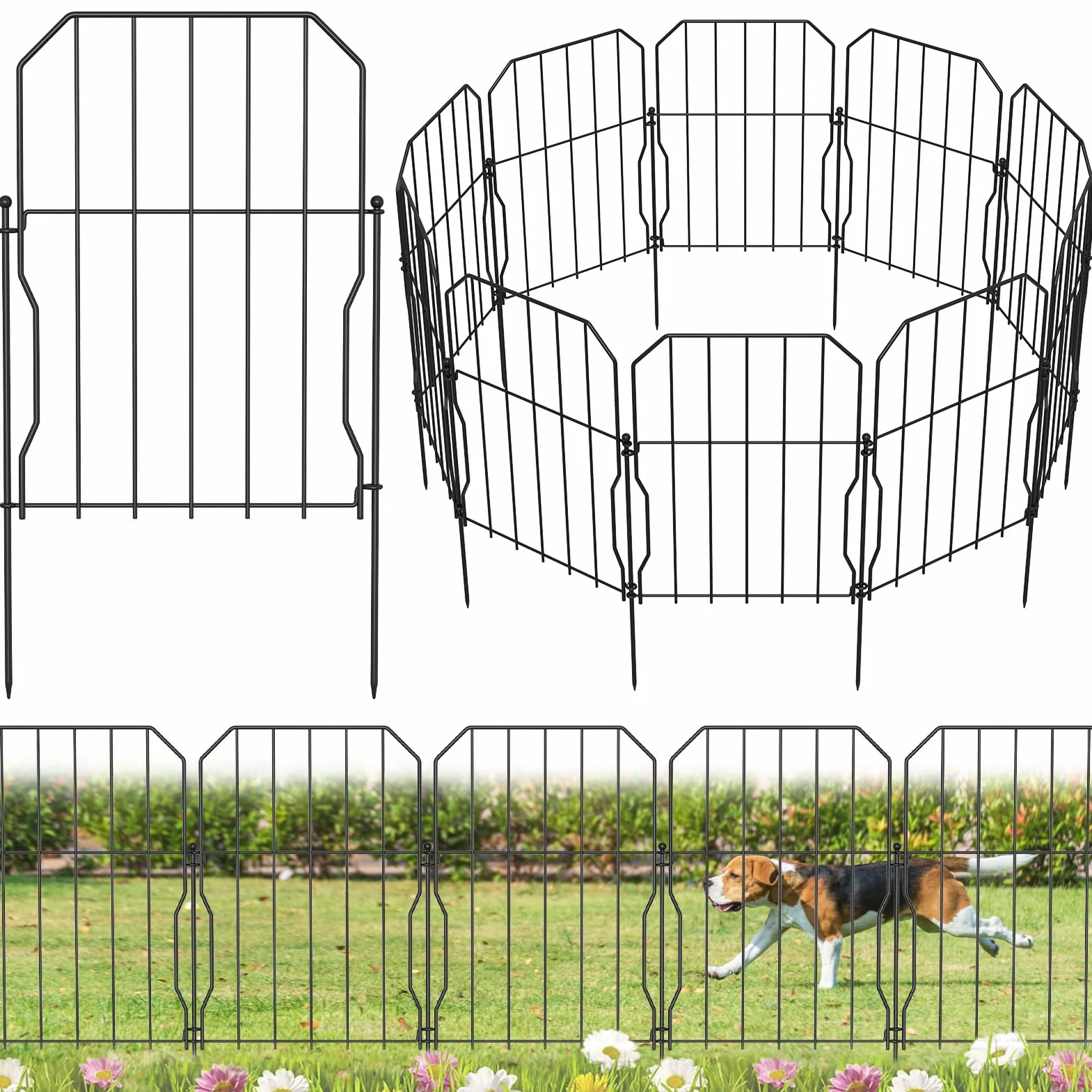 WELDUN Ogrodzenie dekoracyjne, prostokątne, metalowe, 31 x 41 cm (wys. x wys.), 10 szt., do ogrodu, królików, psów, podwórka, patio, jako dekoracja zewnętrzna, zestaw 10 szt