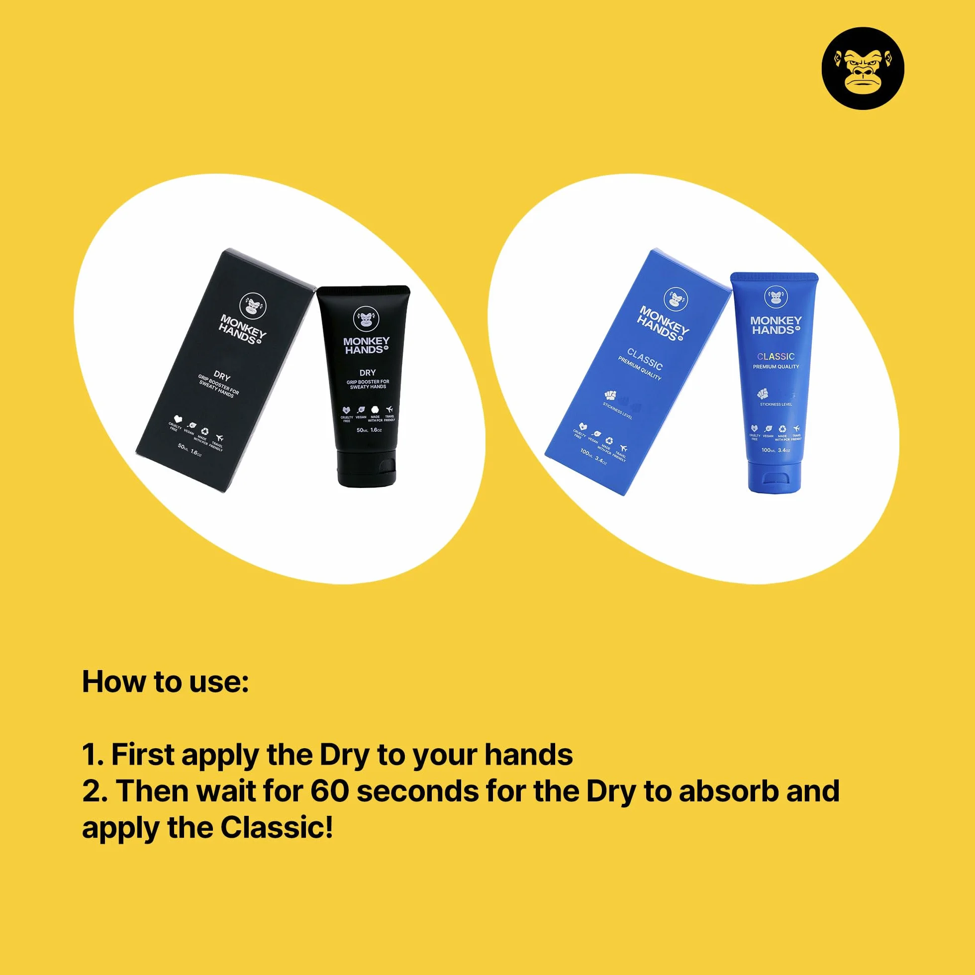 Definitivo Monkeyhands Grip Booster Dry + Light Gel Grip Classic - Idealny do tańca na rurze, Calisthenics, Parkour - pochłania pot i wzmacnia Twój chwyt!