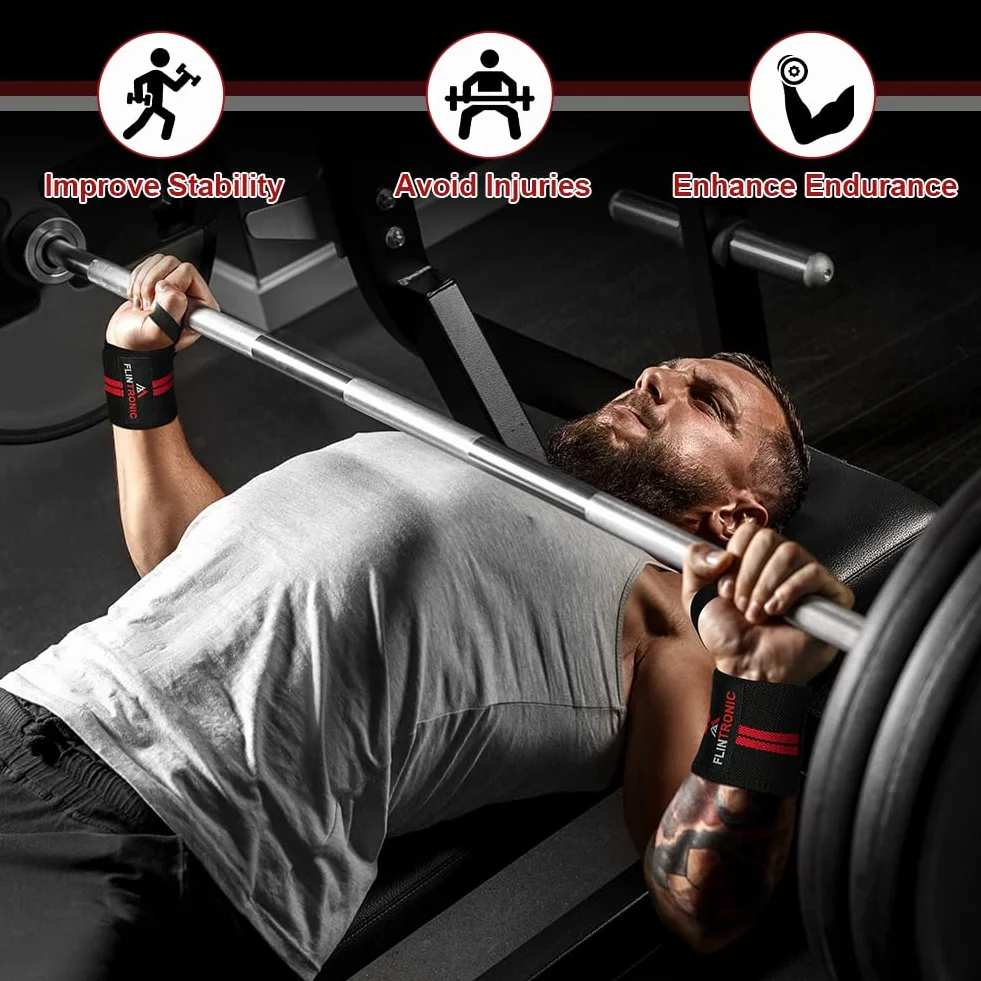 Flintronic Bandaż na nadgarstek do fitnessu, zestaw 2 sztuk, regulowany z otoczką na kciuk, bawełniany