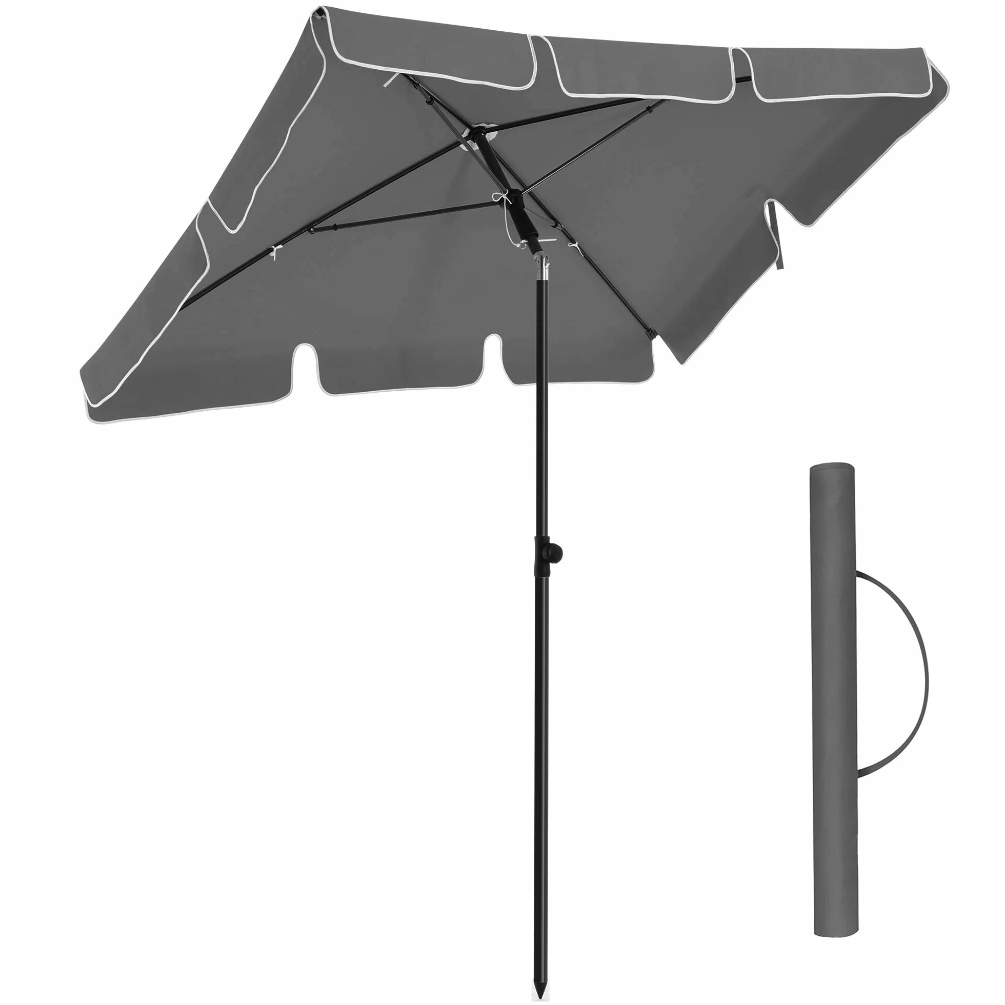 SONGMICS Parasol przeciwsłoneczny, prostokątny, 180 x 125 cm, ochrona przed promieniowaniem UV do UPF 50+, torba, z powłoką PA, do ogrodu, na taras, balkon, bez stojaka, szary GPU180G01