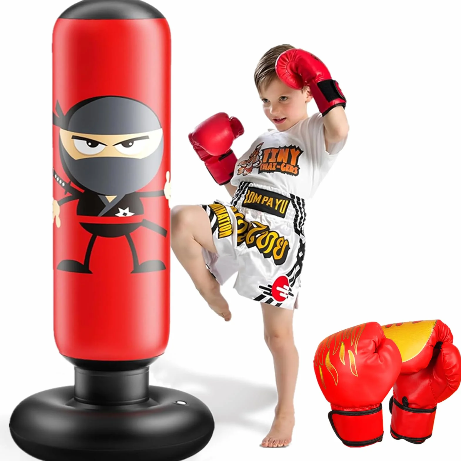 Zestaw bokserski dla dzieci Ninja 165 cm nadmuchiwany z rękawicami