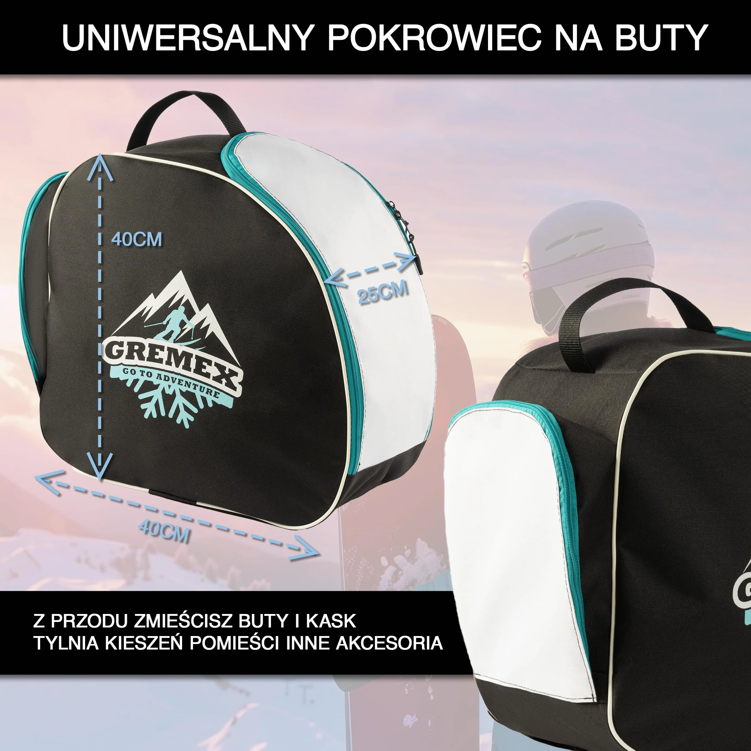 zestaw pokrowiec na narty i pokrowiec na buty narciarskie - solidny pokrowiec na narty - zestaw pokrowców na narty - wodoodporna torba na buty narciarskie z miejscem na kask