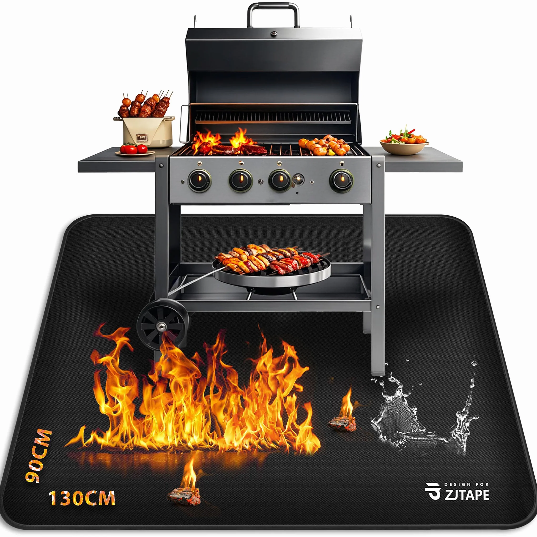 Ognioodporna podkładka, mata grillowa, grill gazowy – 130 x 90 cm, składana mata chroniąca przed wysoką temperaturą, podkładka pod grill, silikonowa mata z włókna szklanego, odporna na działanie wody