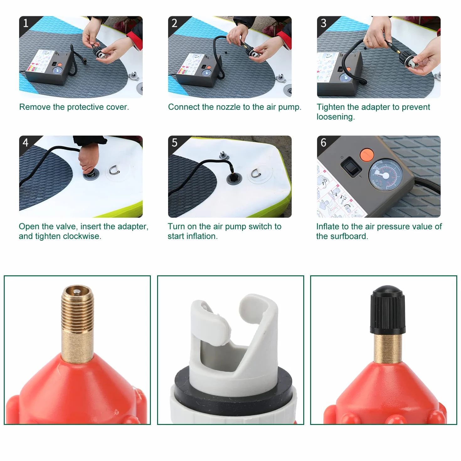 2 Sup Nadmuchiwany adapter pompy, adapter zaworu powietrznego do Sup Paddle Board Nadmuchiwany Kajak Kajak (Pomarańczowy)