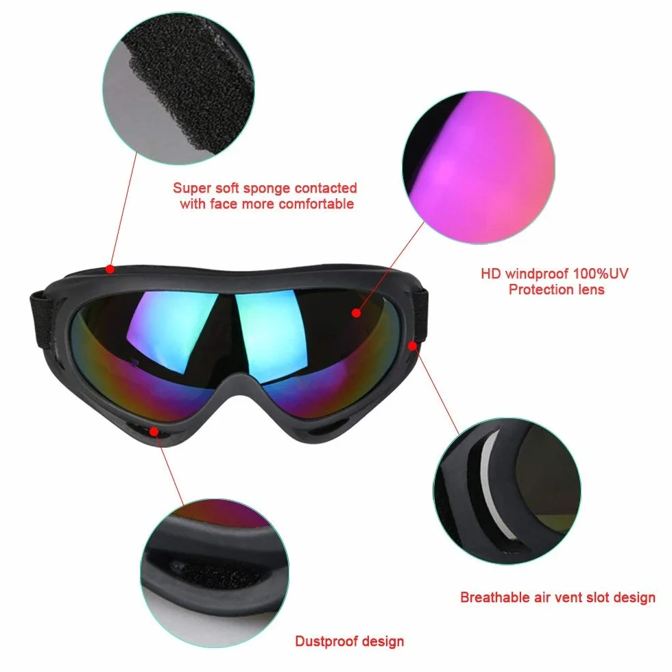 Vicloon Unisex gogle śnieżne wiatroszczelne 100% ochrona przed promieniowaniem UV, jazda na rowerze motocykl skutery śnieżne gogle narciarskie, sporty na świeżym powietrzu okulary narciarskie