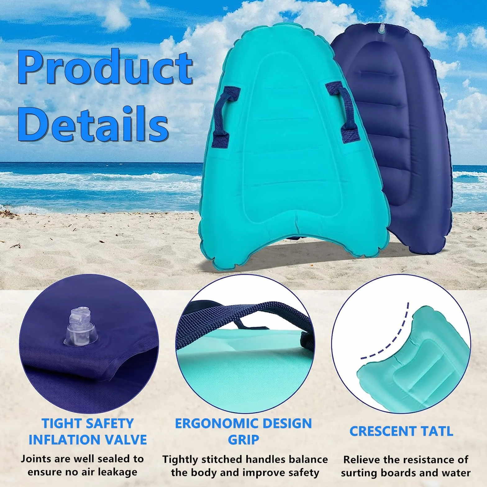 gotyou Nadmuchiwana deska surfingowa bodyboard z uchwytami dla dzieci dorosłych początkujących