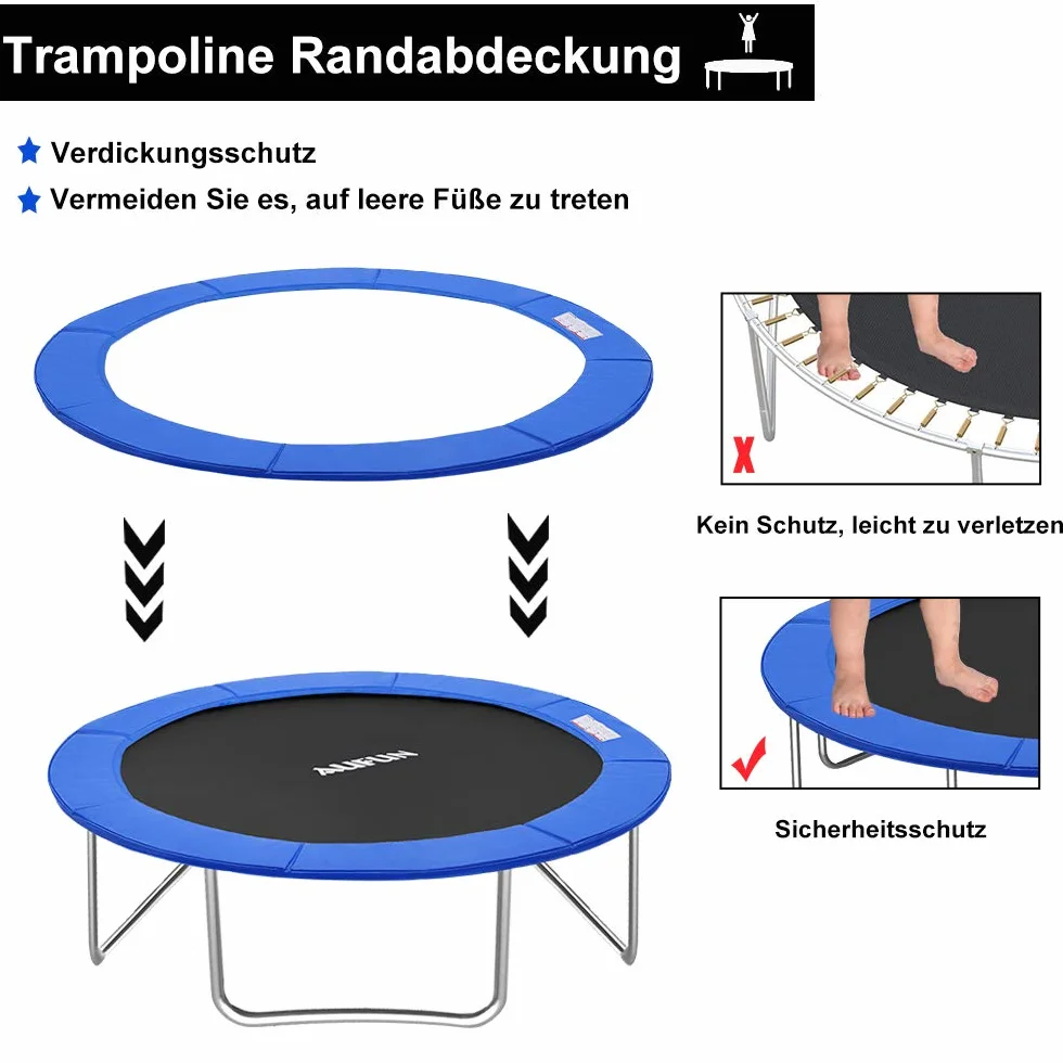 UISEBRT Osłona krawędzi trampoliny, Ø 244 cm, 305 cm, 366 cm, osłona sprężyn, odporna na działanie promieni UV, odporna na rozerwanie, akcesoria do trampoliny, mata ochronna, niebieska