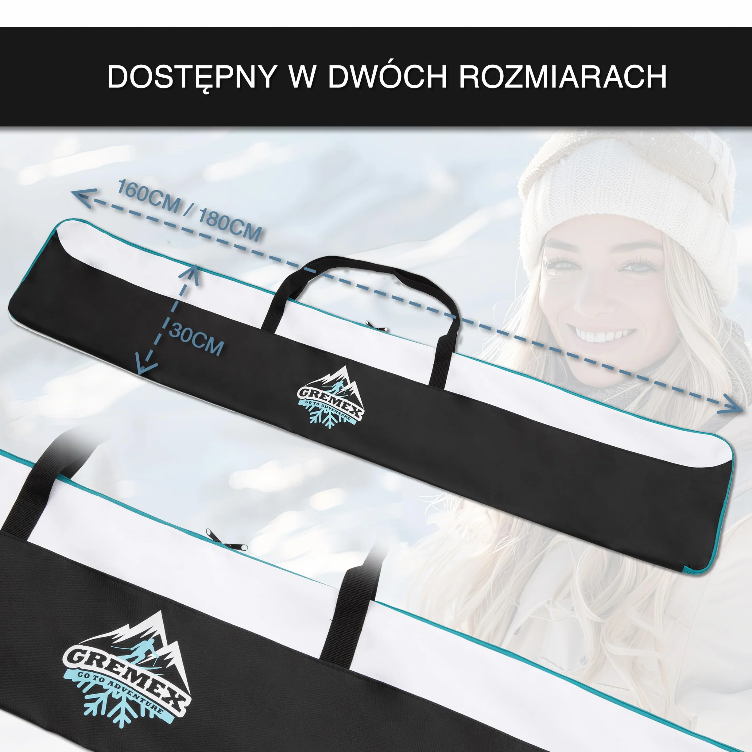 zestaw pokrowiec na narty i pokrowiec na buty narciarskie - solidny pokrowiec na narty - zestaw pokrowców na narty - wodoodporna torba na buty narciarskie z miejscem na kask